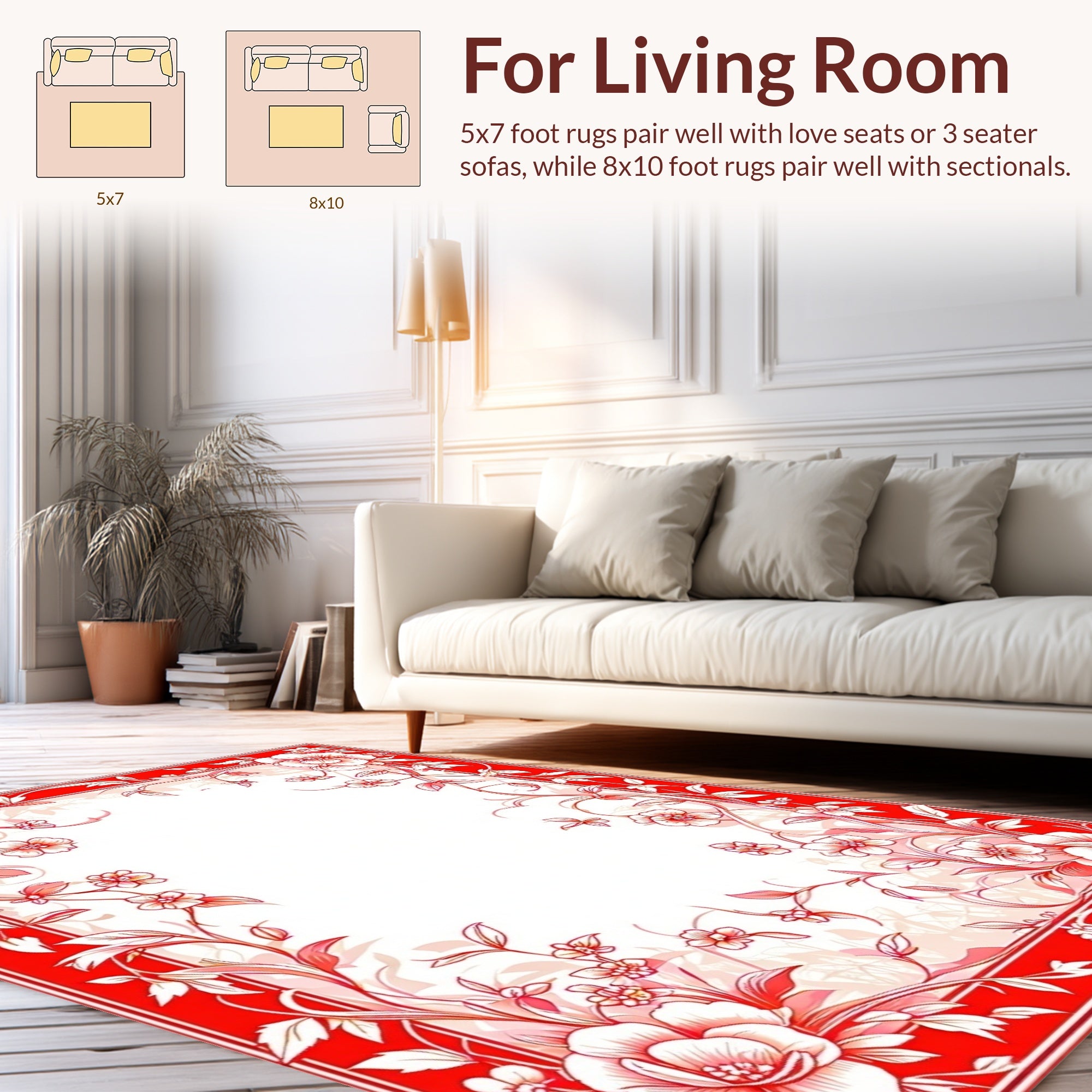 Charming Red Floral Vine Design Rug