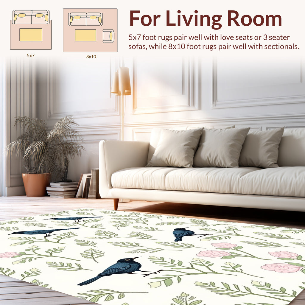 Birds And Delicate Floral Branches Rug
