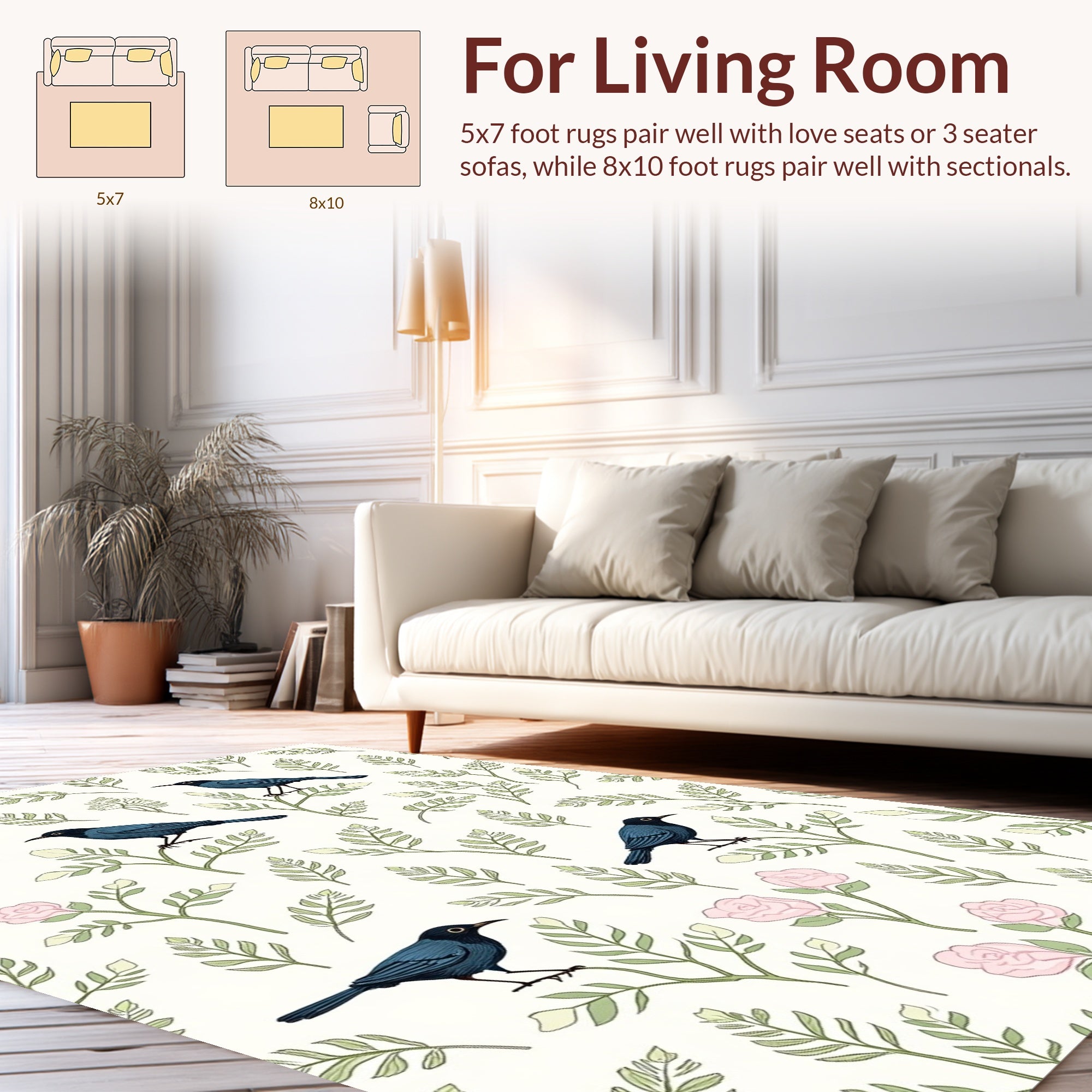 Birds And Delicate Floral Branches Rug