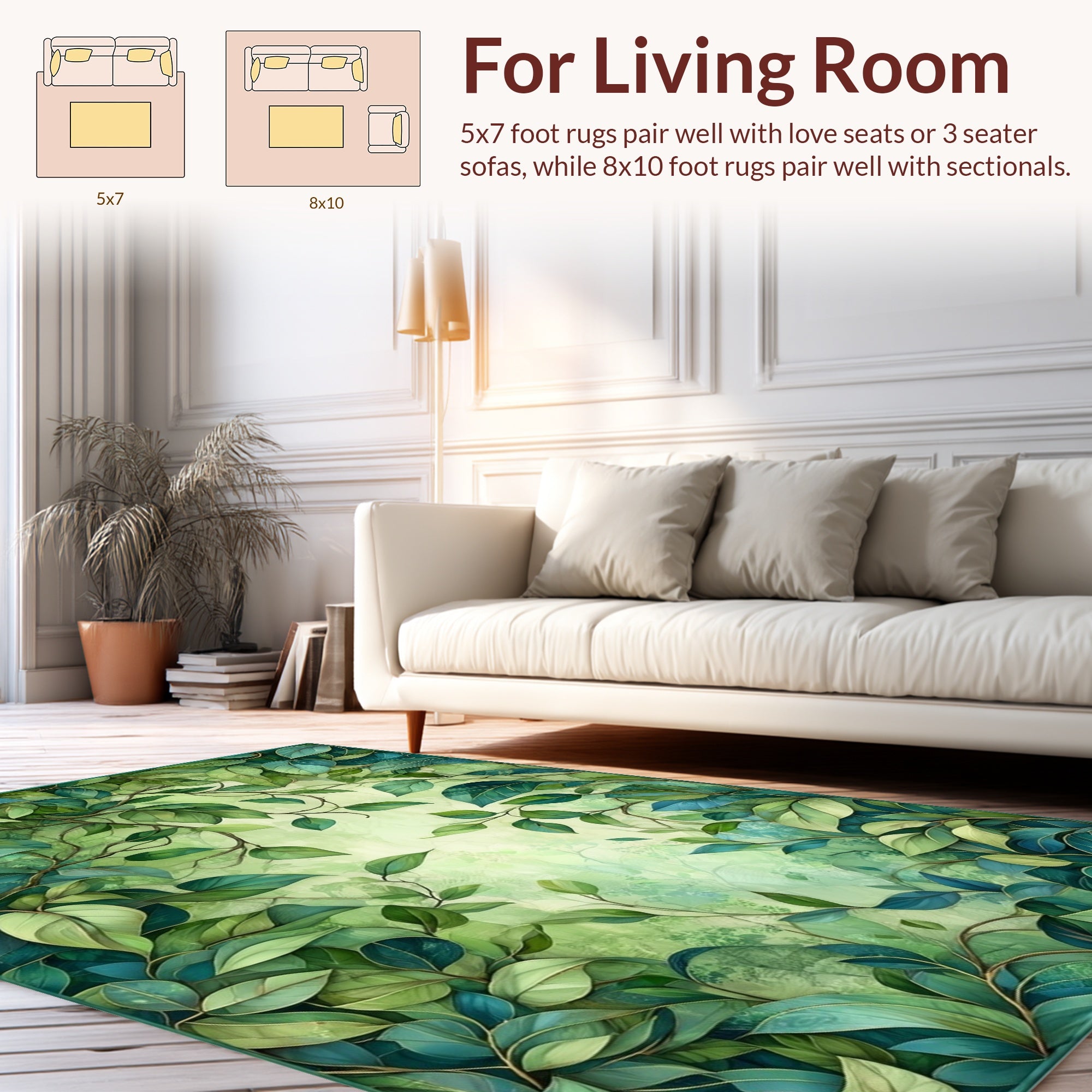 Lush Green Leafy Vine Design Rug