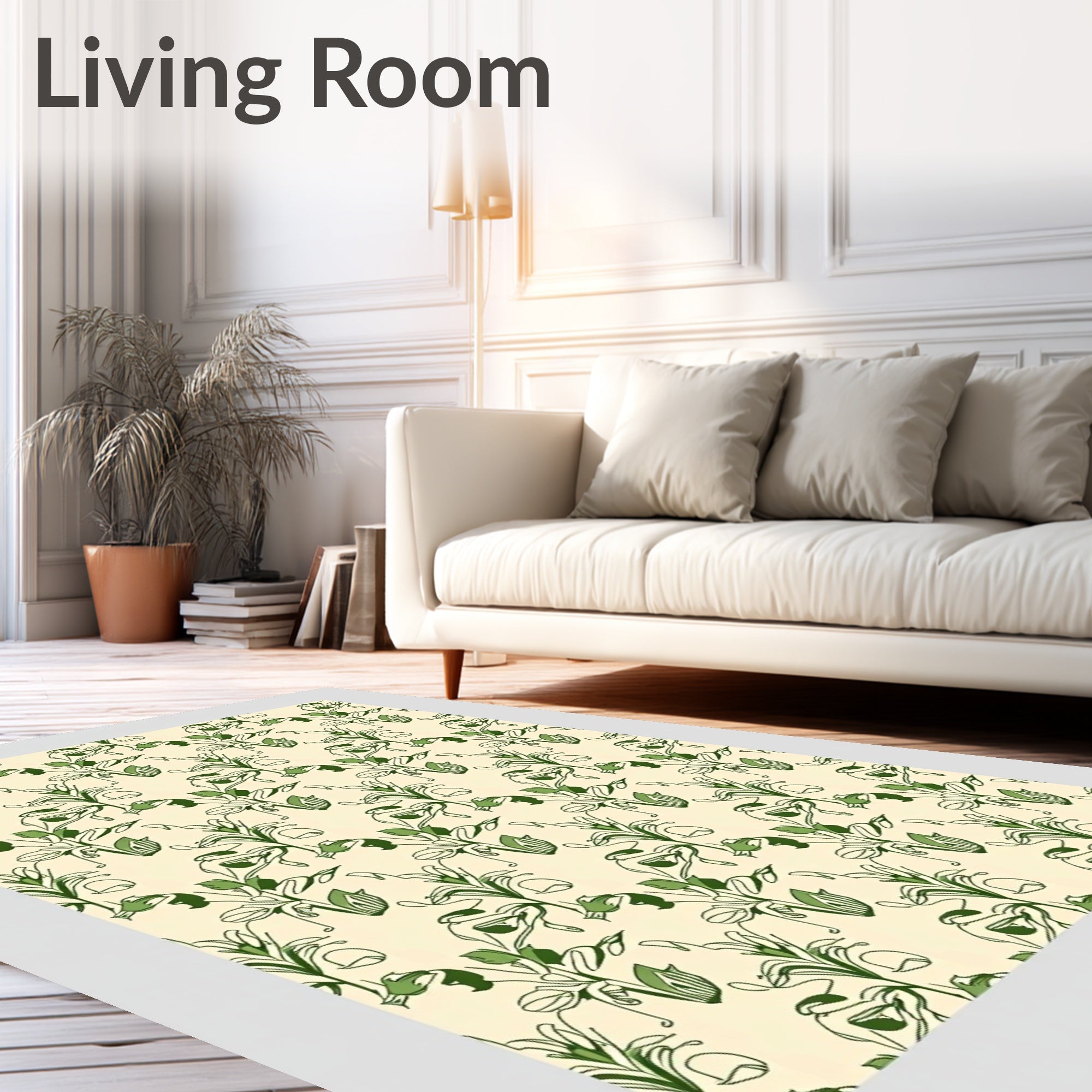 Cream Green Stylized Floral Arrangement Rug