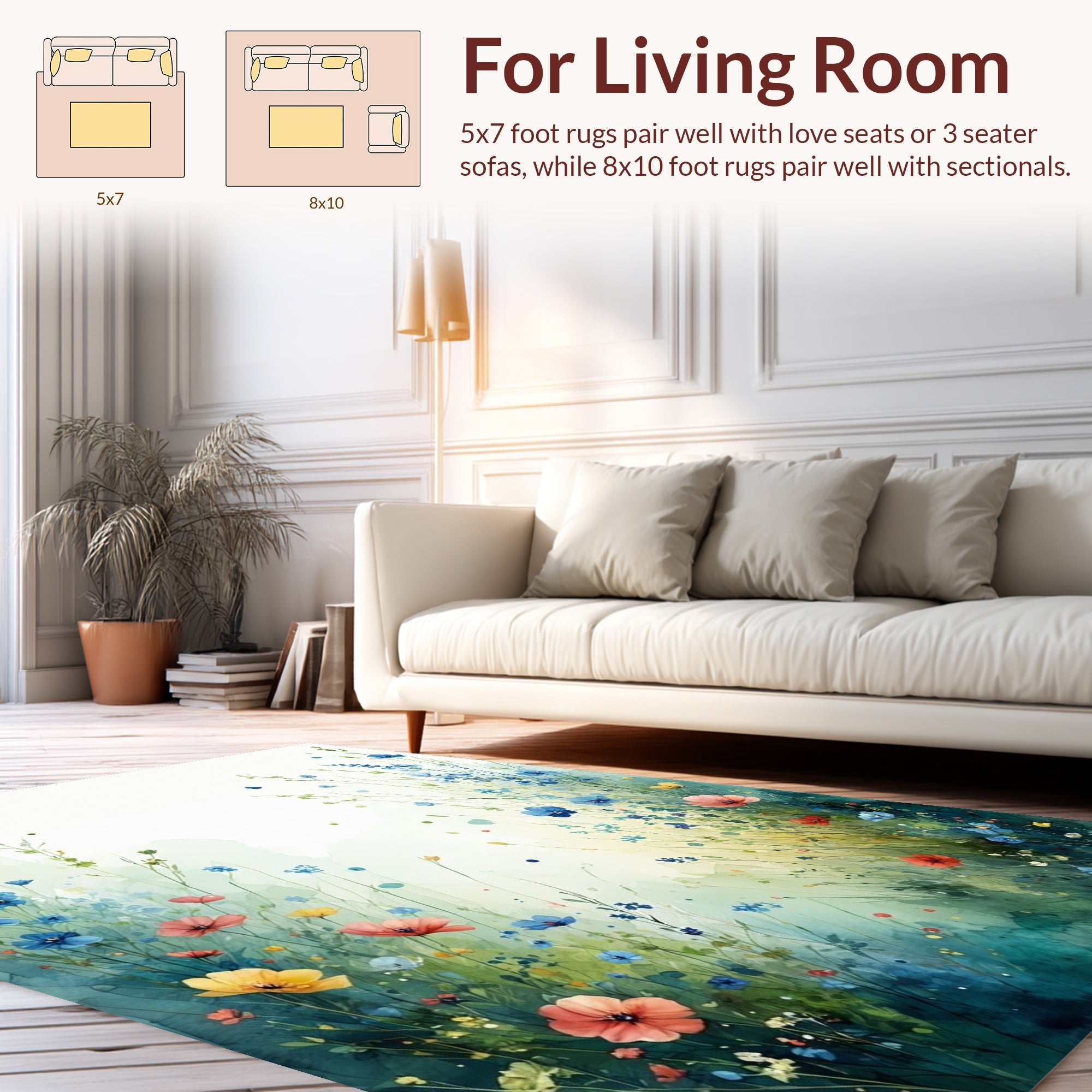 Whimsical Wildflower Meadow Watercolor Design Rug