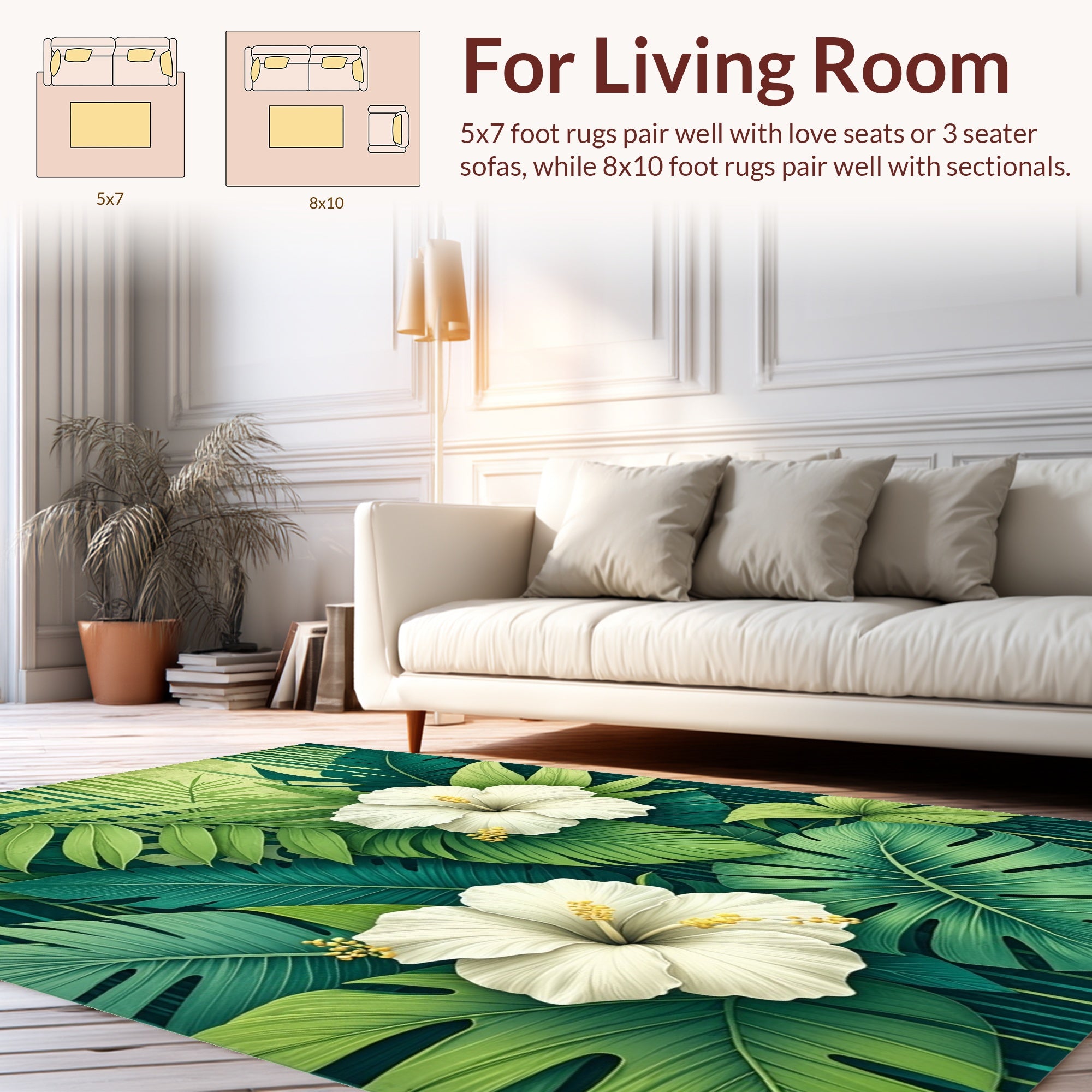 White Hibiscus Tropical Jungle Botanical Rug