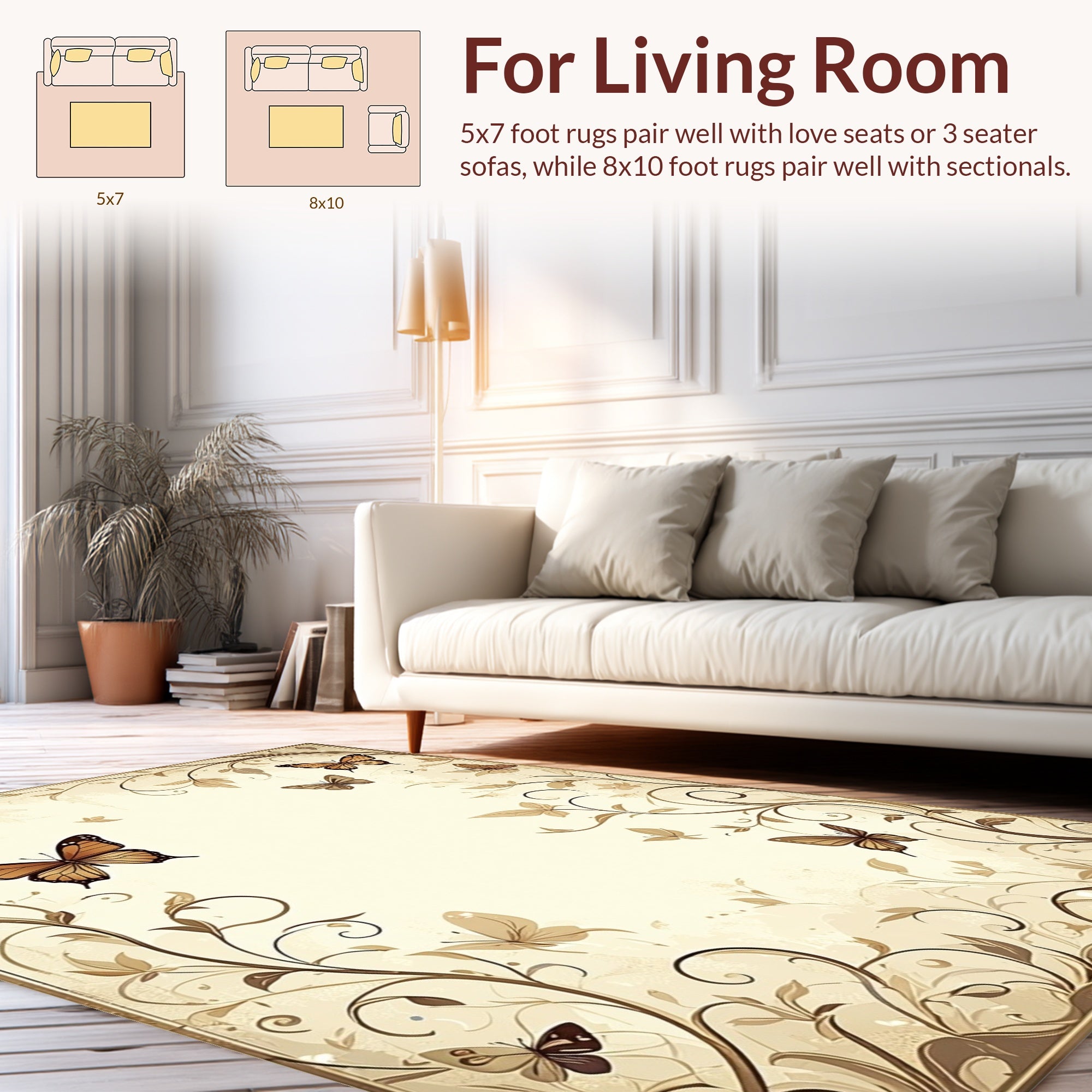 Vintage Floral Butterfly Scrollwork Design Rug