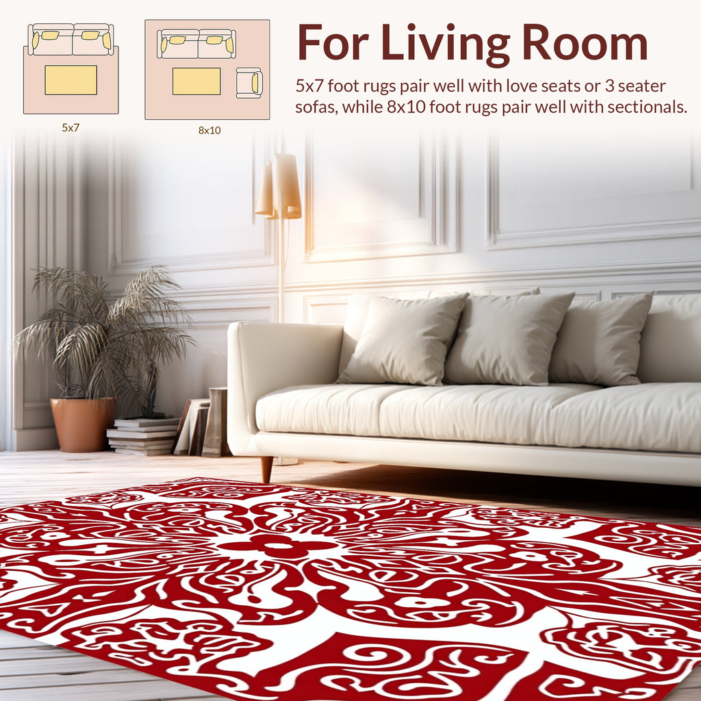 Elegant Red Floral Mandala Design Rug