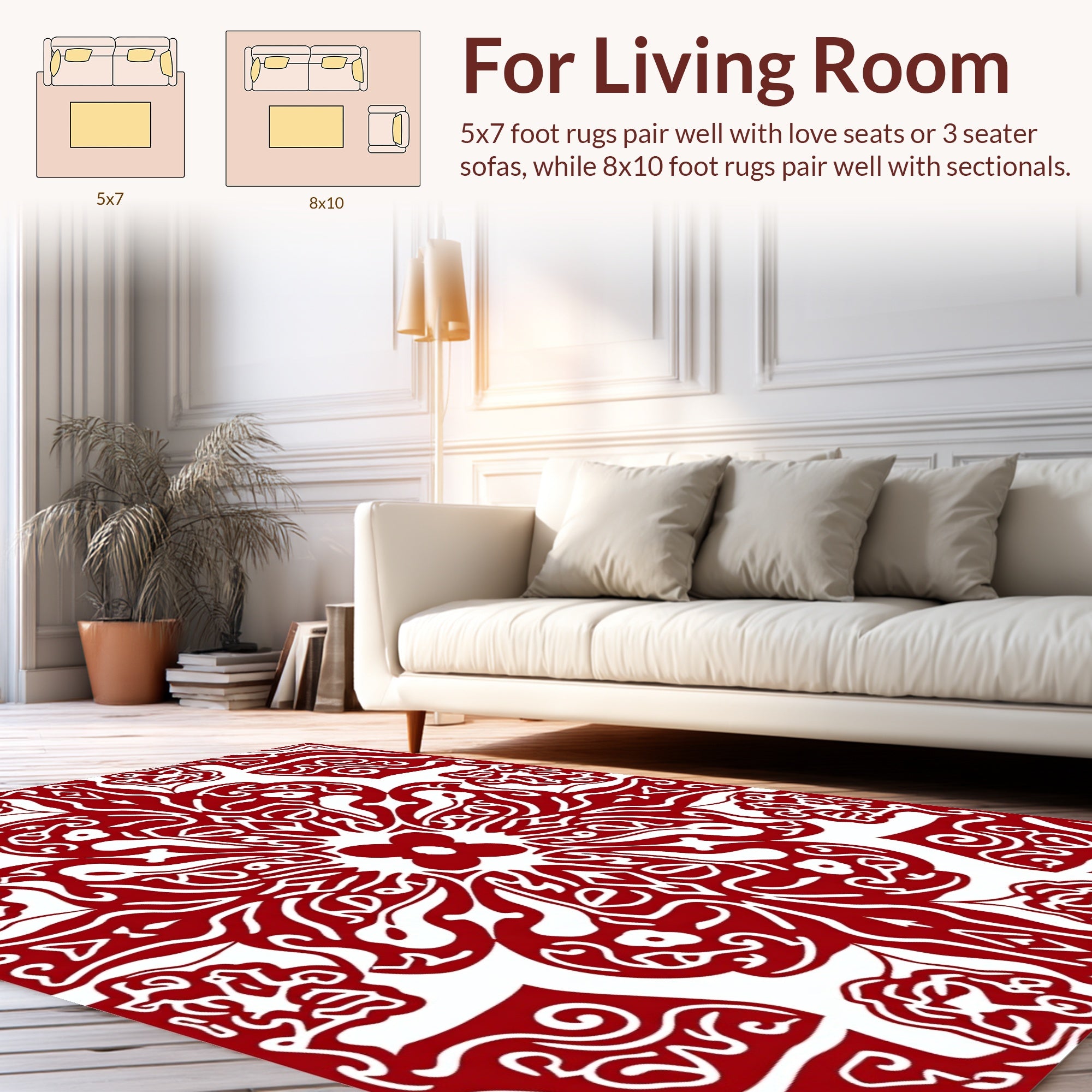 Elegant Red Floral Mandala Design Rug