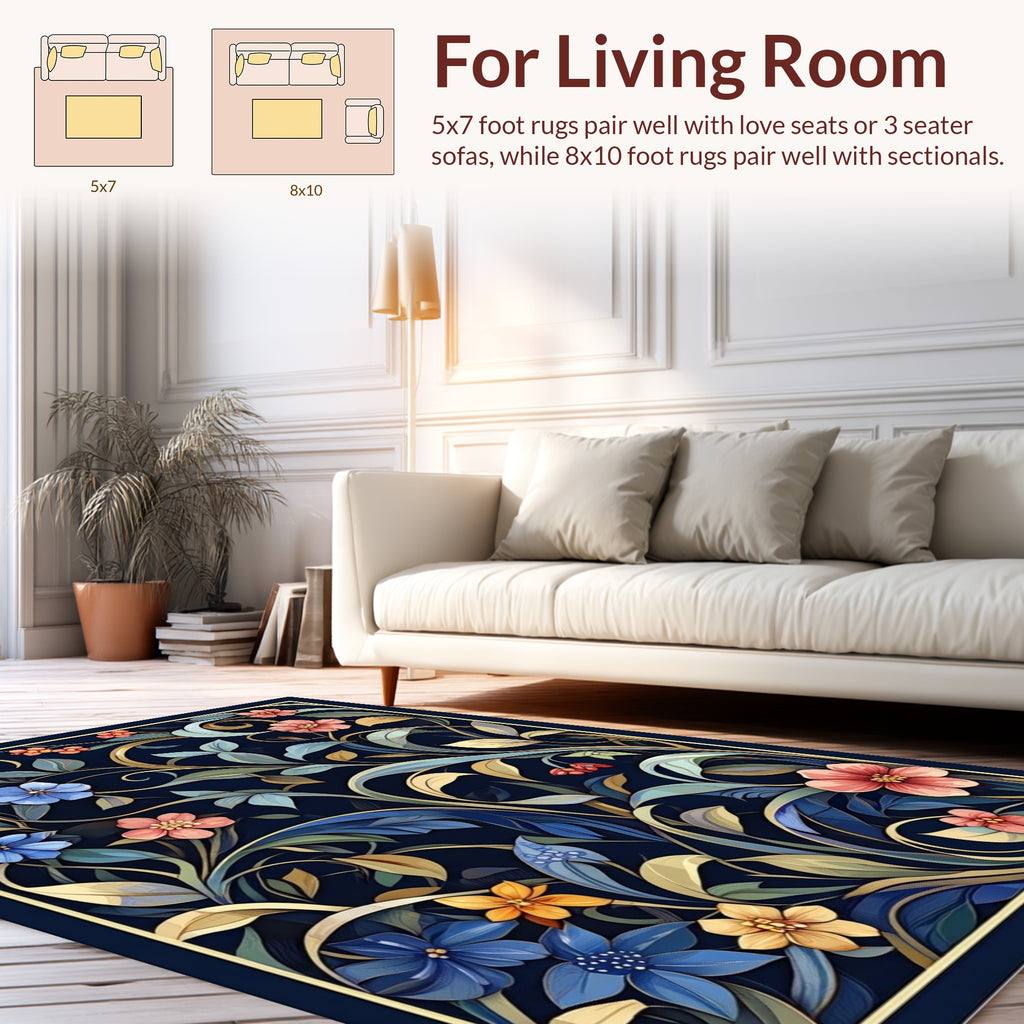 Dark Floral Tapestry Pattern Rug