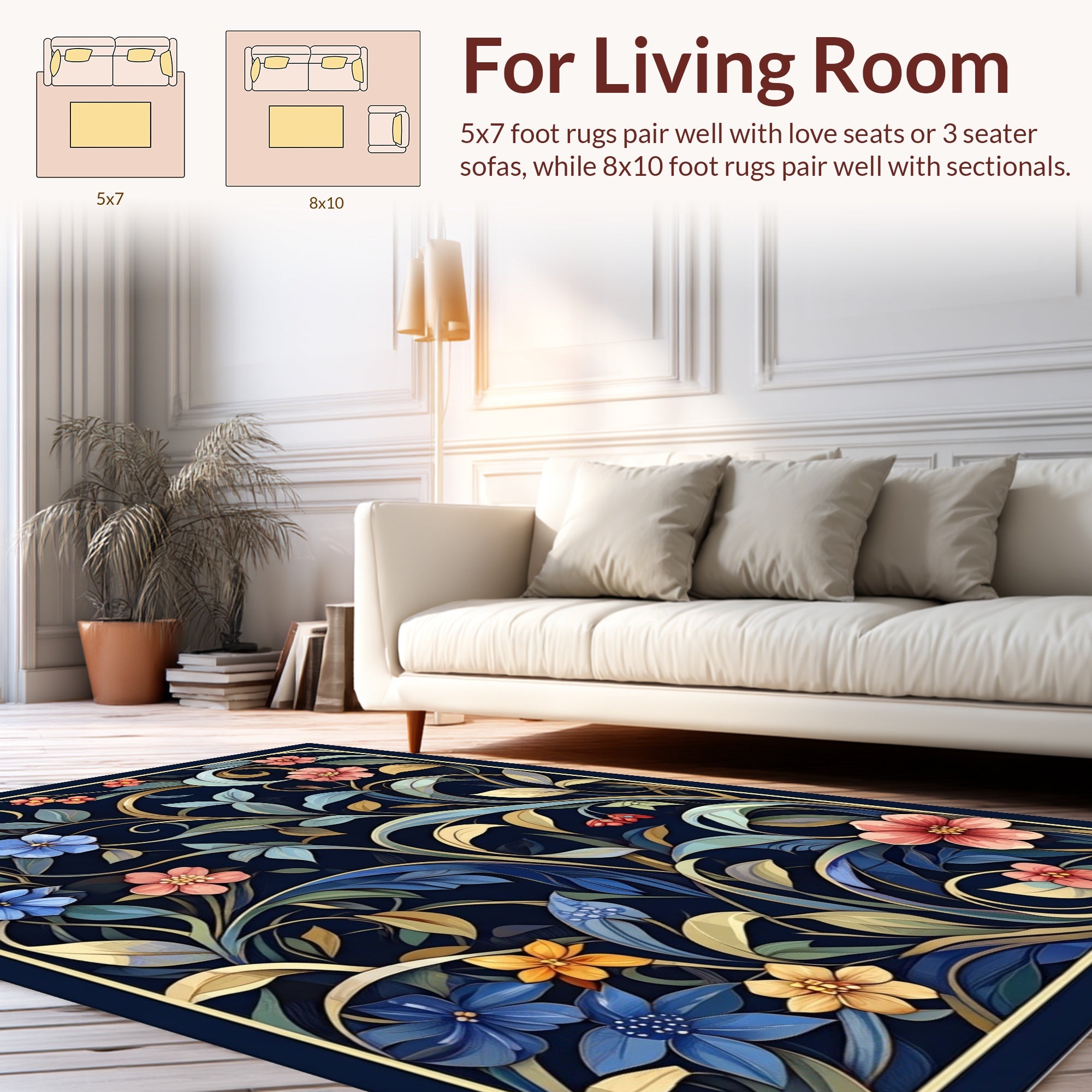 Dark Floral Tapestry Pattern Rug