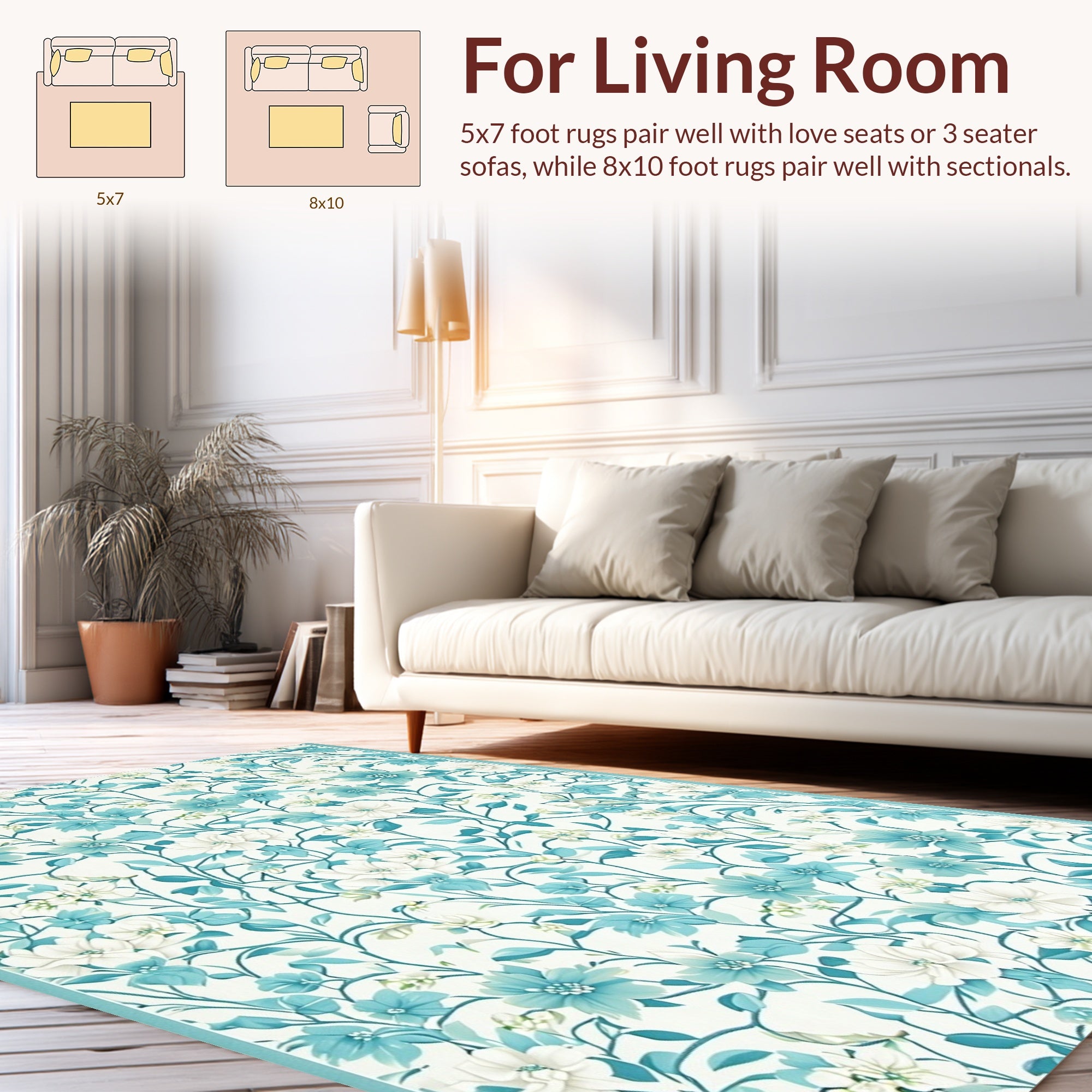 Turquoise Floral Vine Design Rug