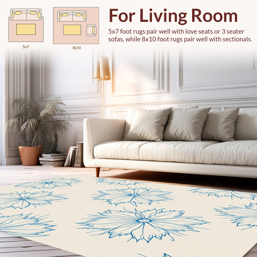 Delicate Blue Floral Outline Rug