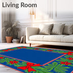 Festive Red Bow Green Pine Frame Rug
