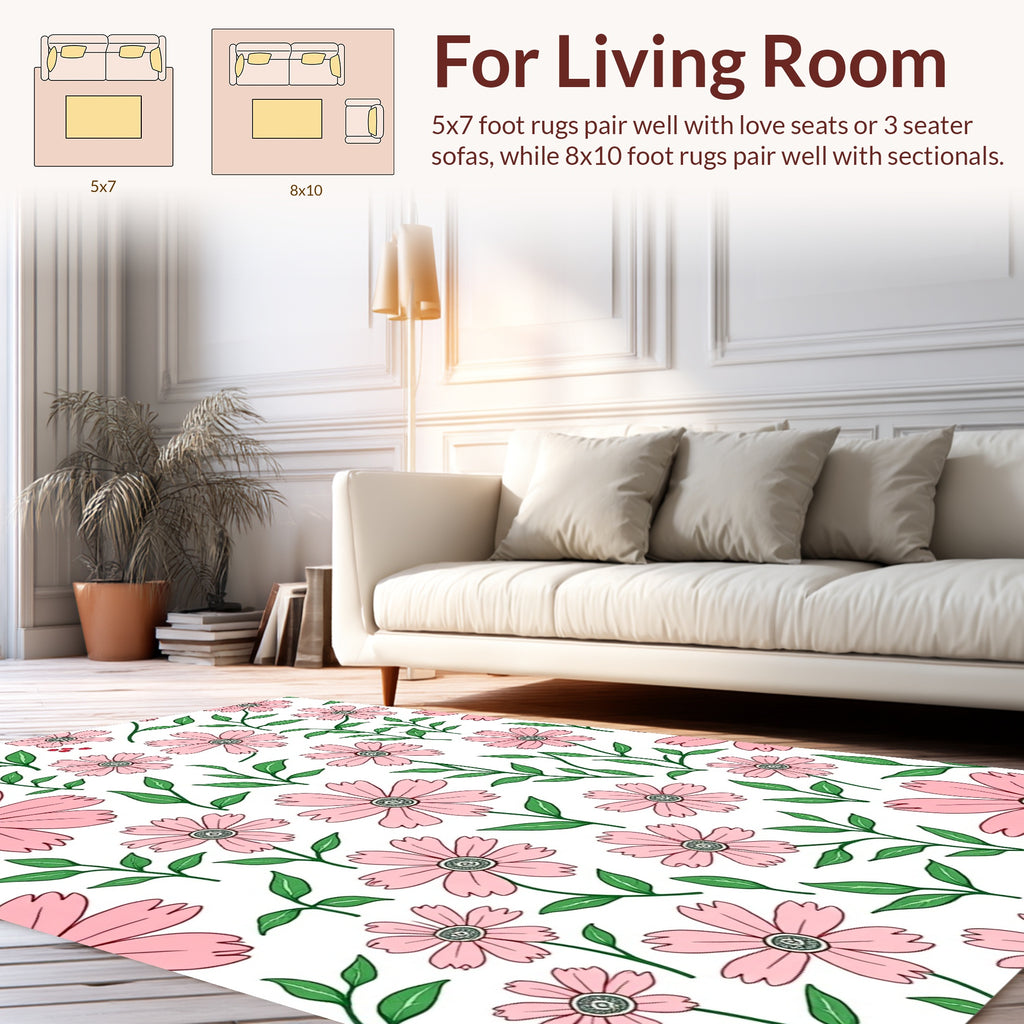 Pink Blossom Leafy Floral Pattern Rug