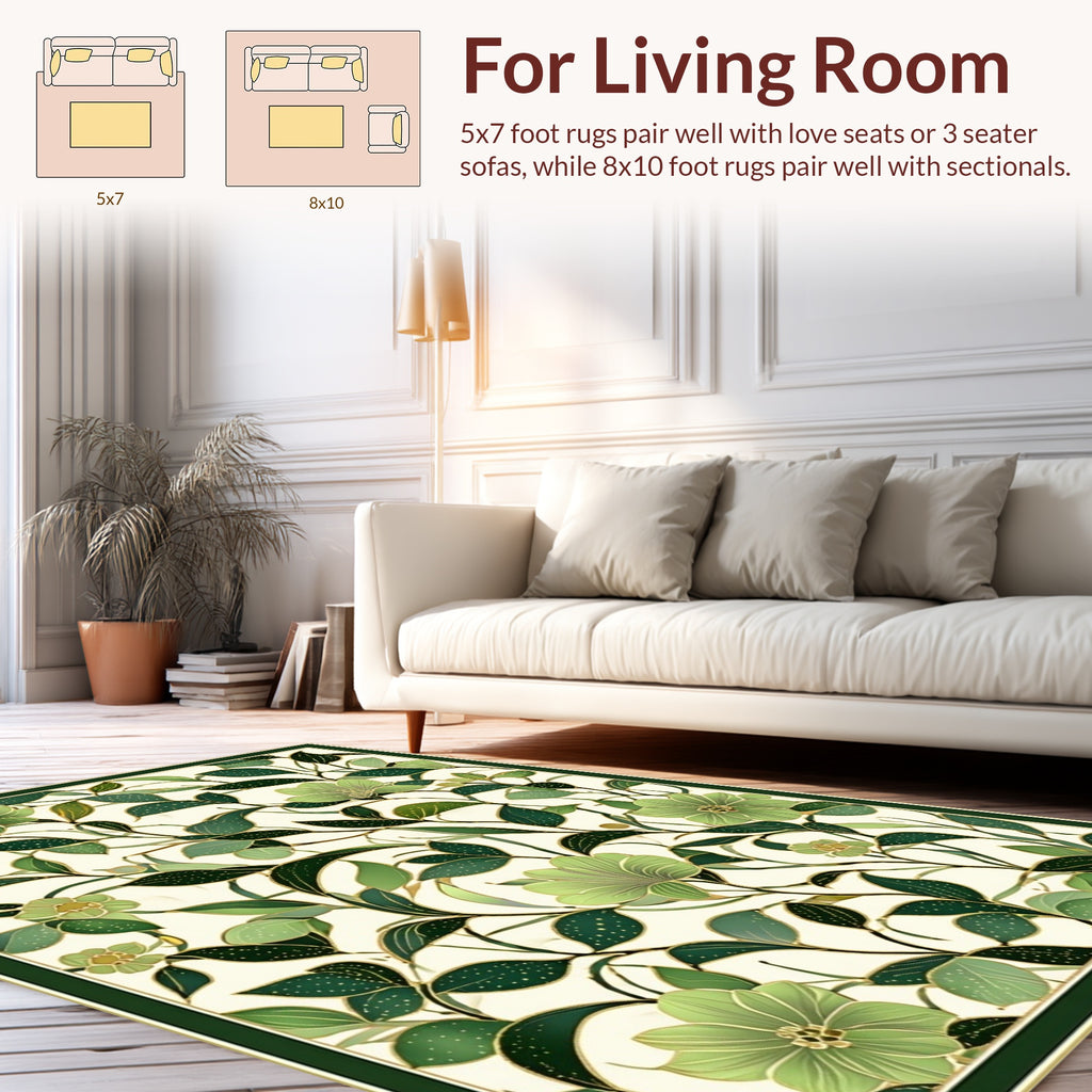 Lush Green Floral Vine Design Rug