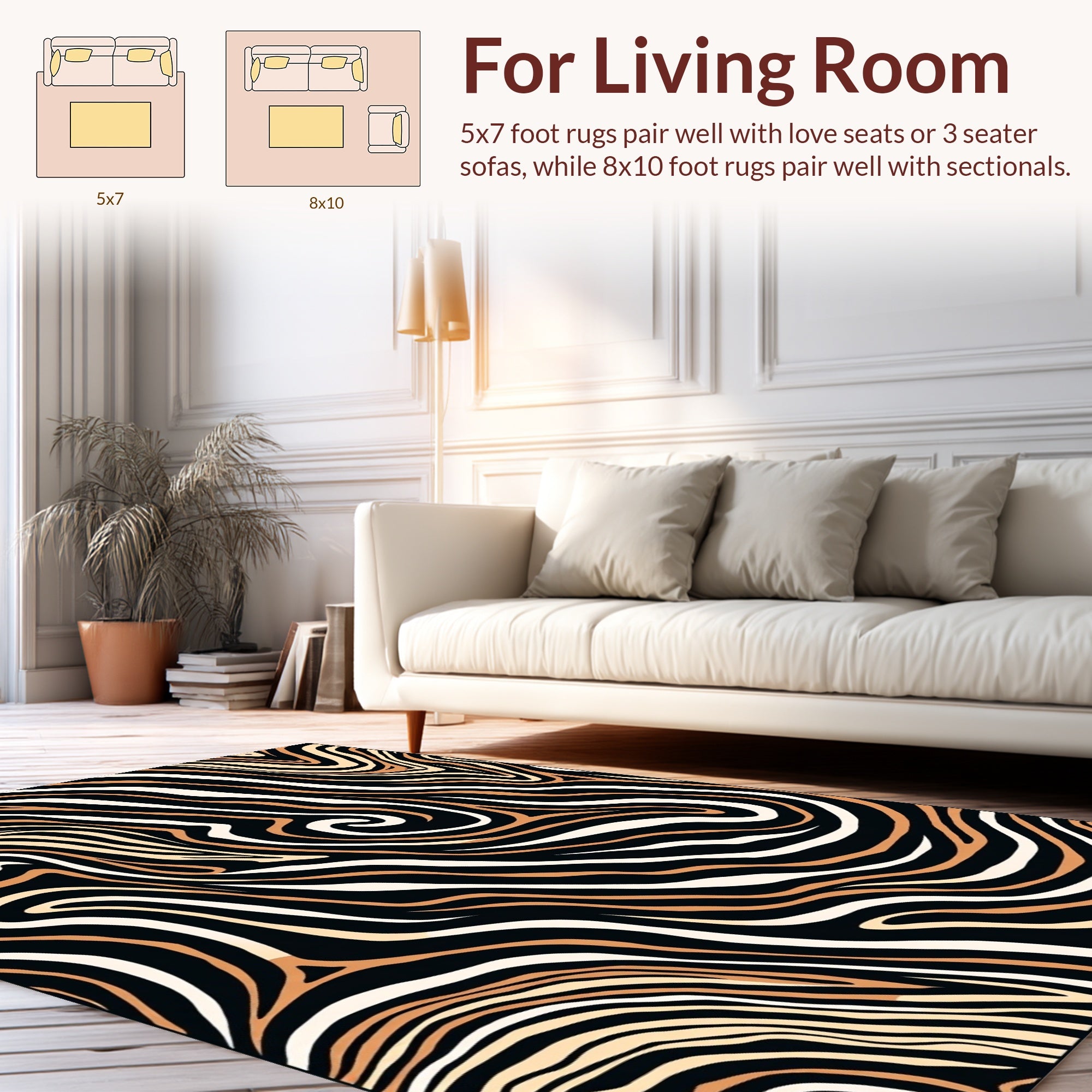 Bold Zebra Print Swirl Pattern Rug