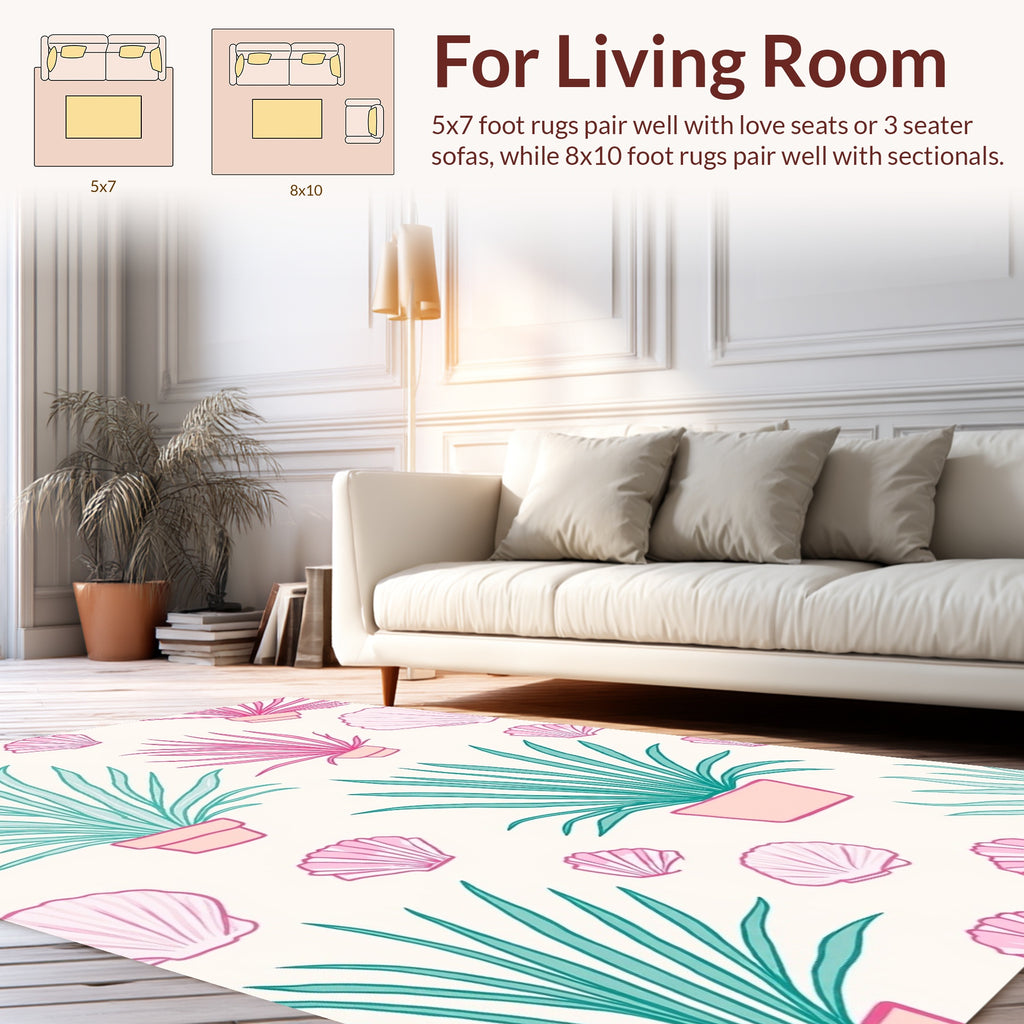 Coastal Plant and Shell Pattern Rug