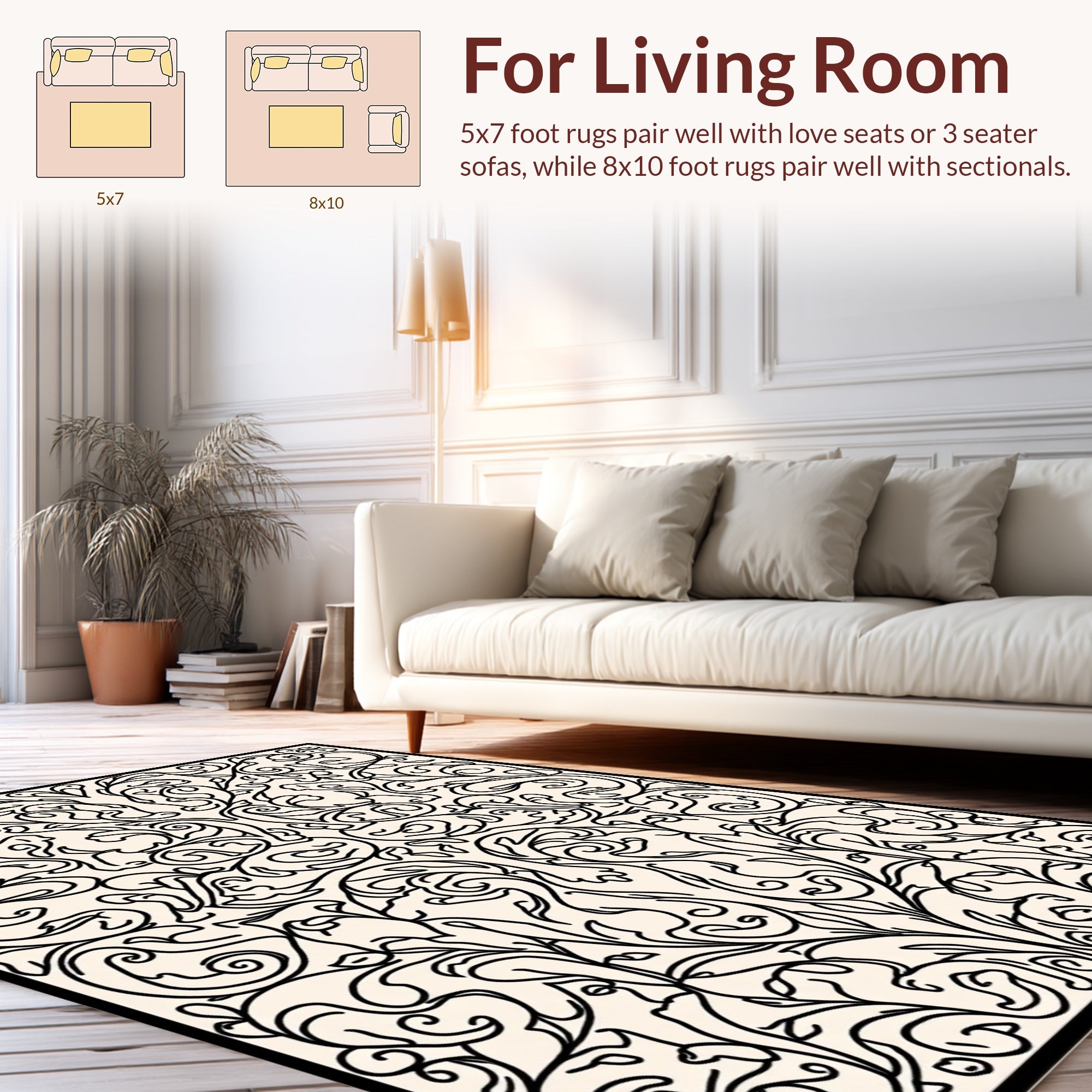 Elegant Floral Vine Scroll Pattern Rug