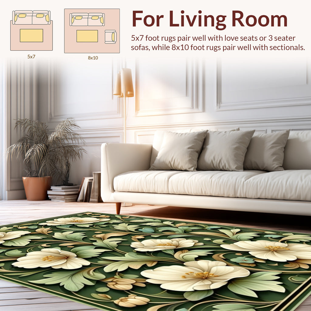Elegant Off White Floral Vine Pattern Rug