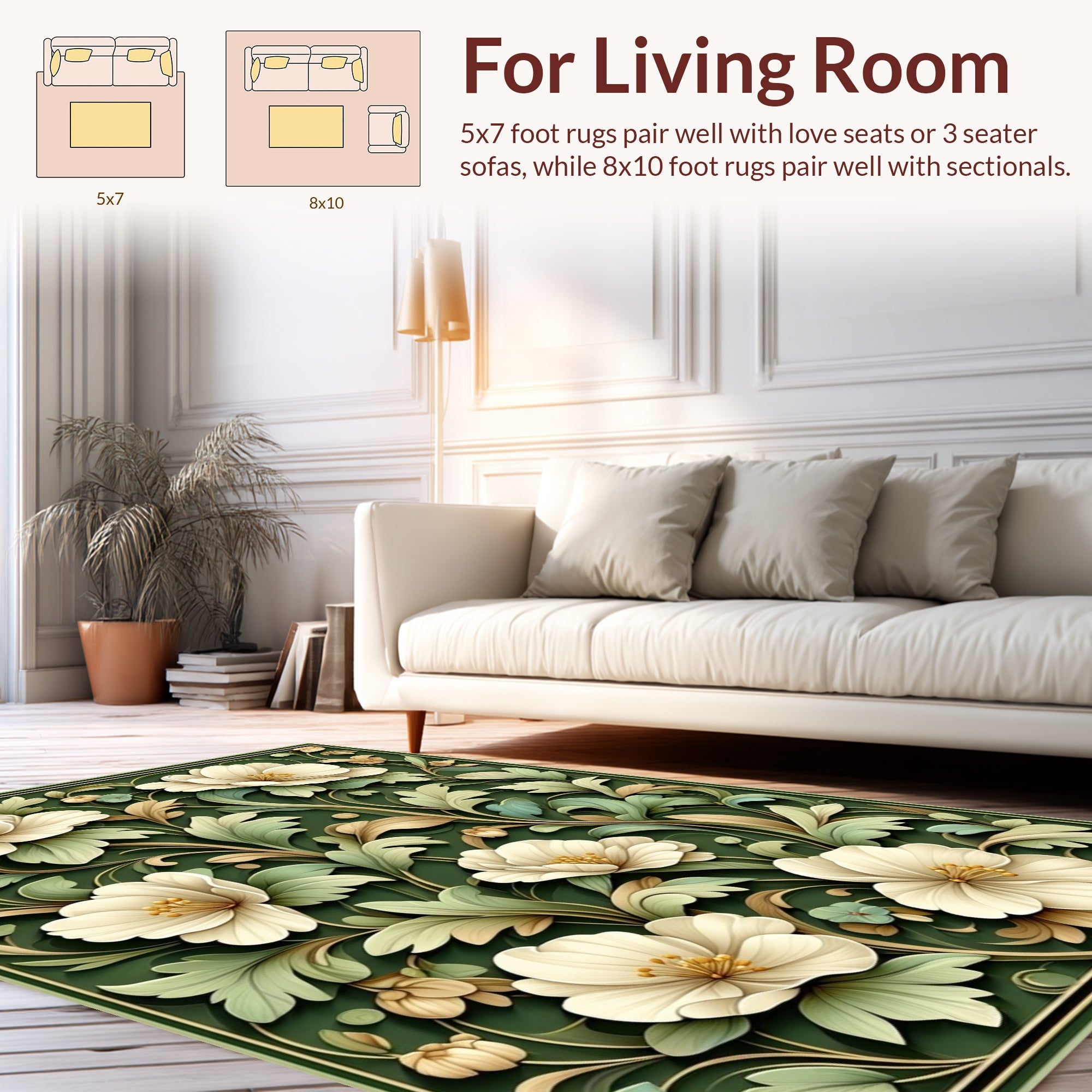 Elegant Off White Floral Vine Pattern Rug