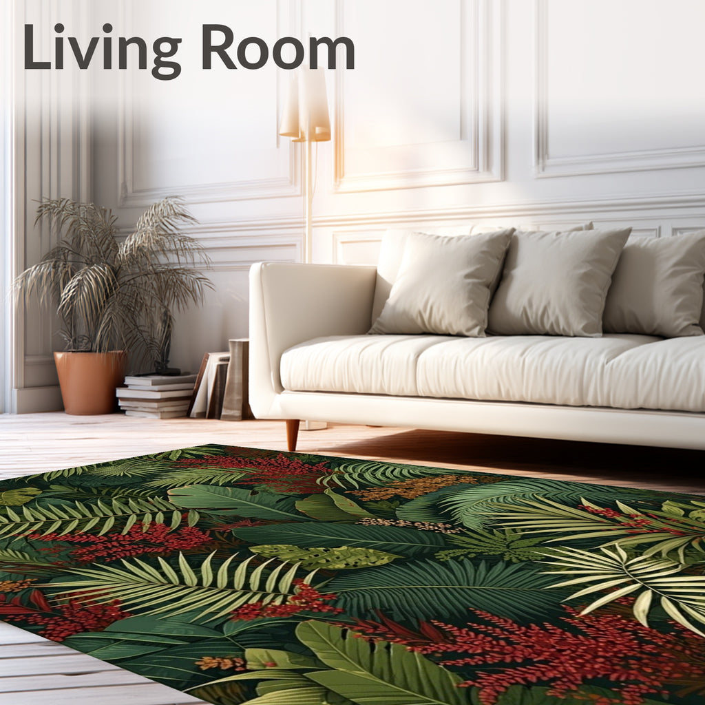 Lush Deep Jungle Leaf Pattern Rug