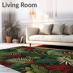 Lush Deep Jungle Leaf Pattern Rug