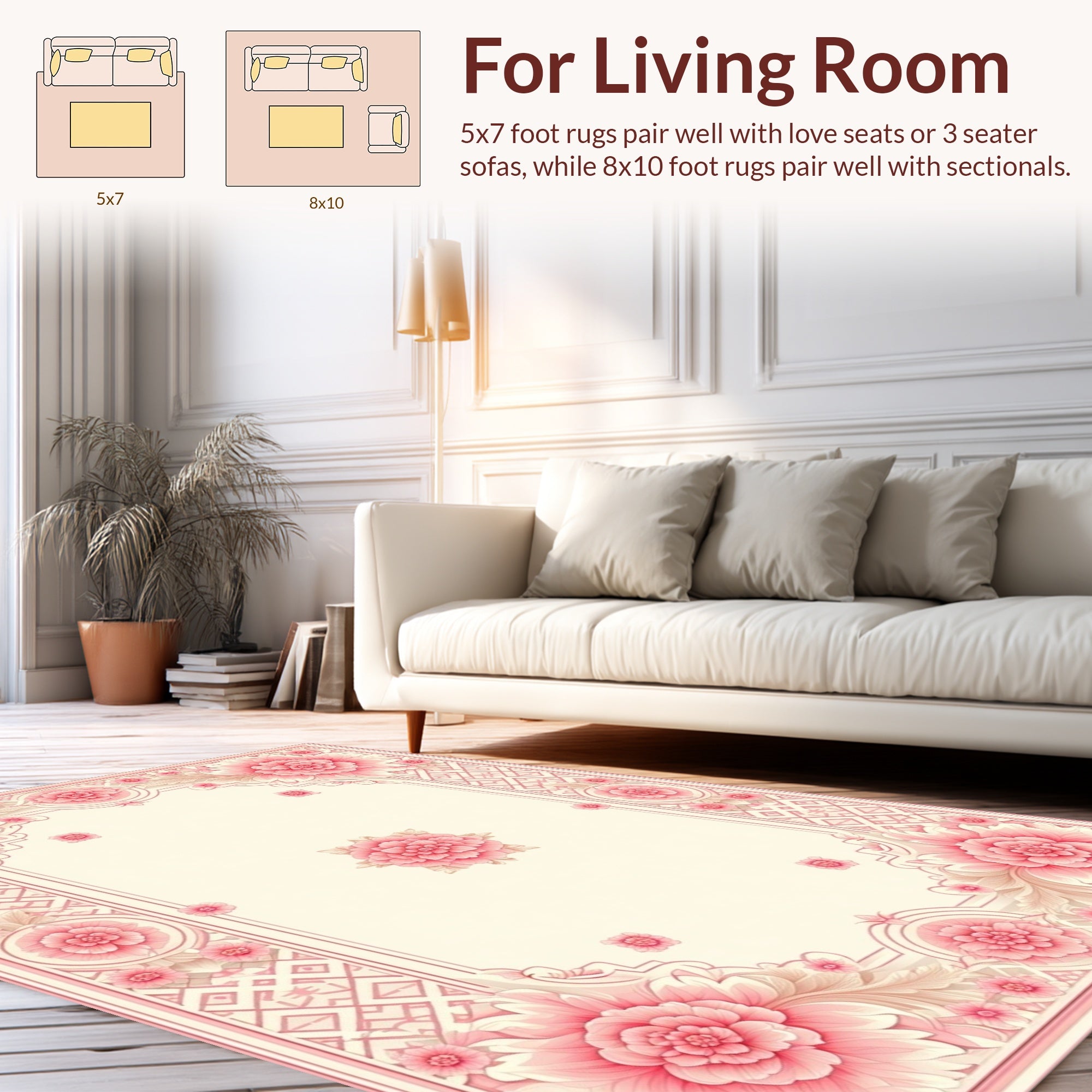 Ornate Floral Pink Cream Design Rug