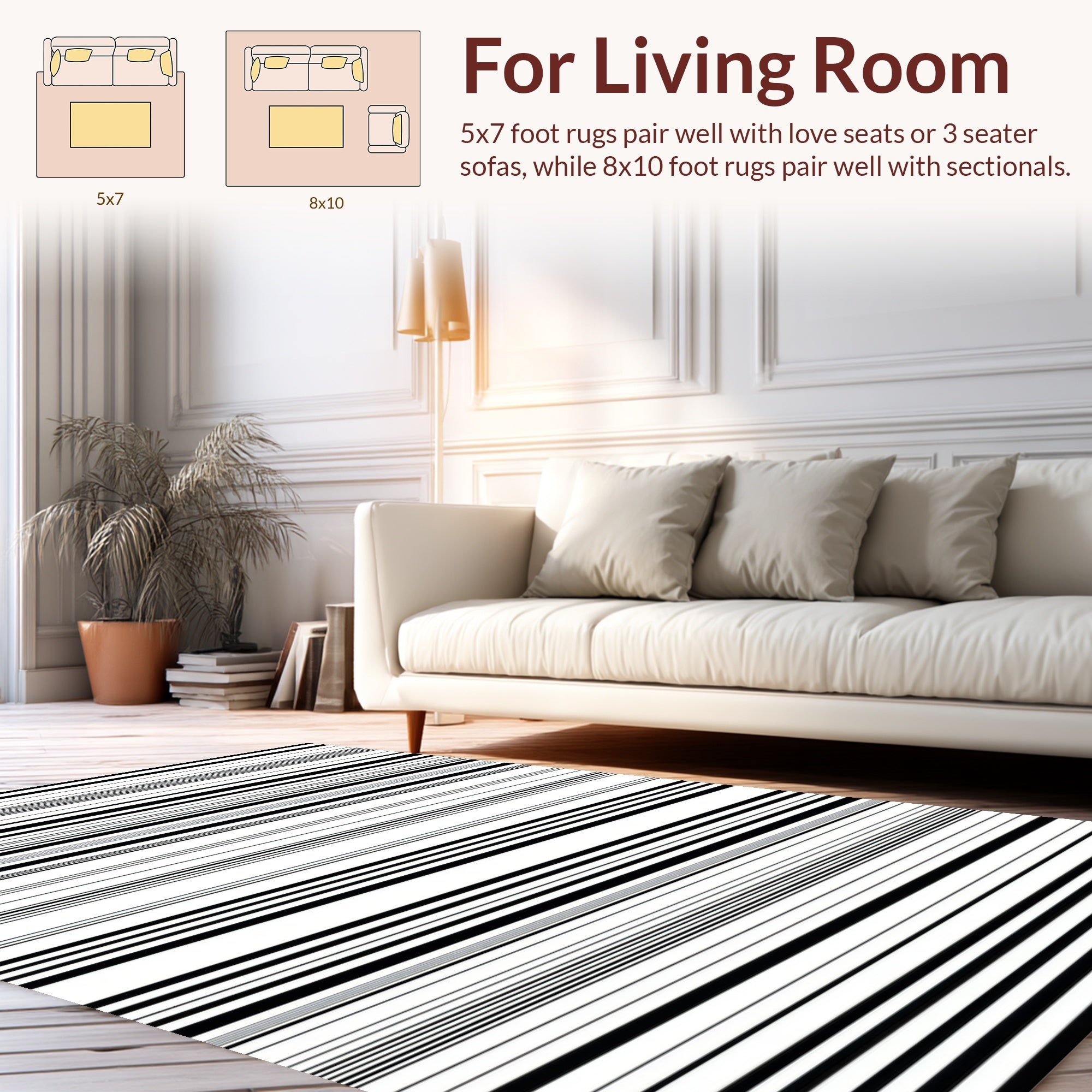 Modern Black White Stripe Pattern Rug