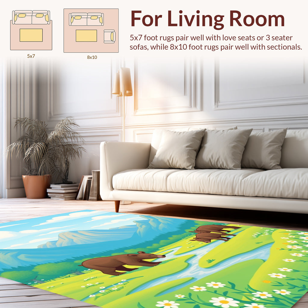Bear Family Woodland Meadow Scene Rug