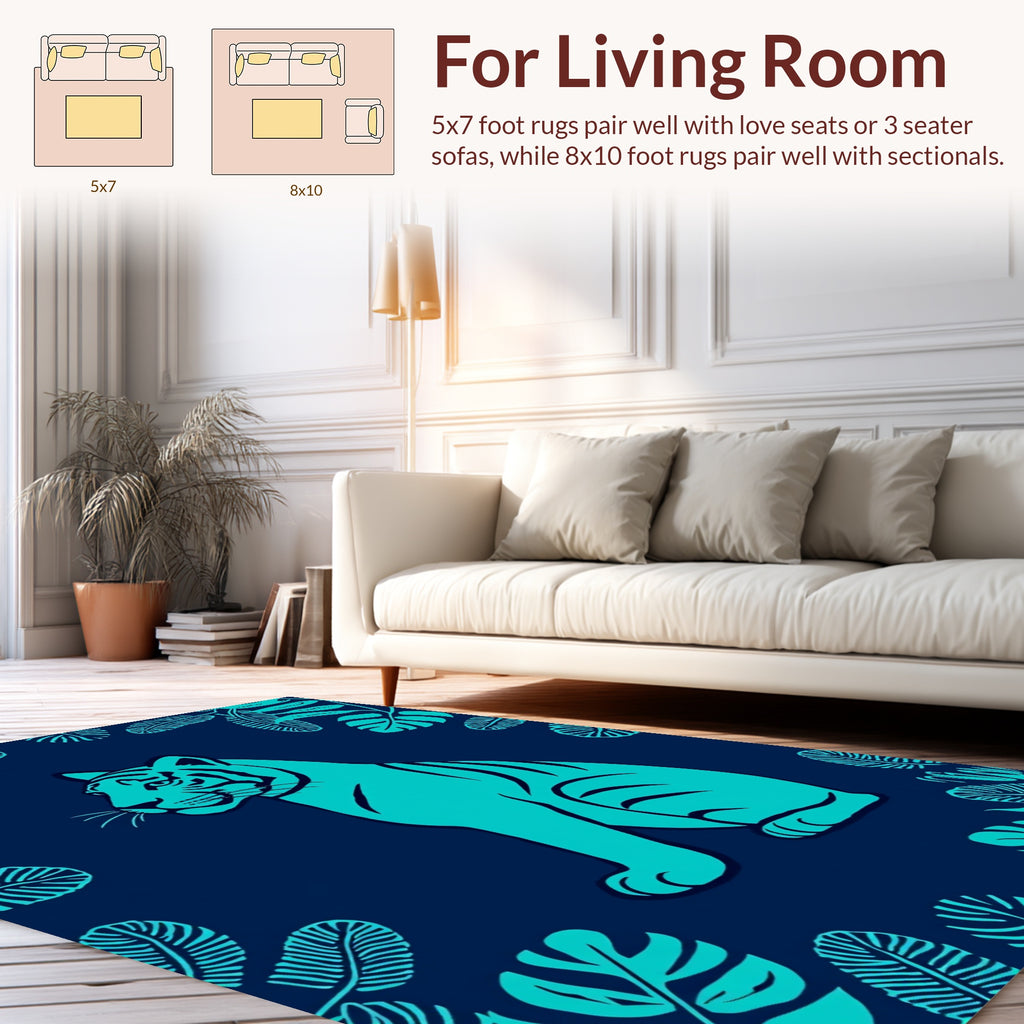 Aqua Tiger Tropical Jungle Print Rug