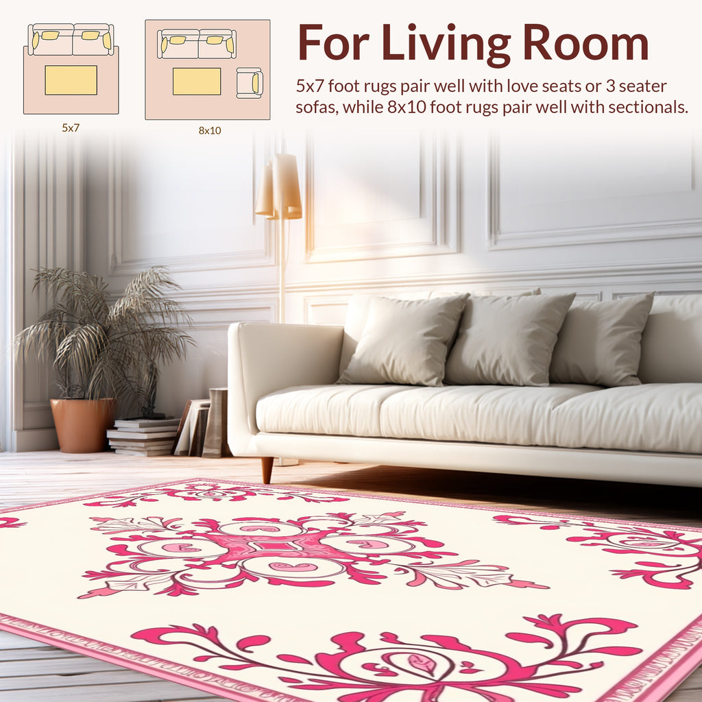 Pink Floral Scrollwork Medallion Pattern Rug
