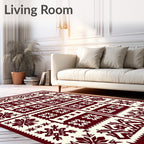 Deep Red Snowflake Folk Art Rug