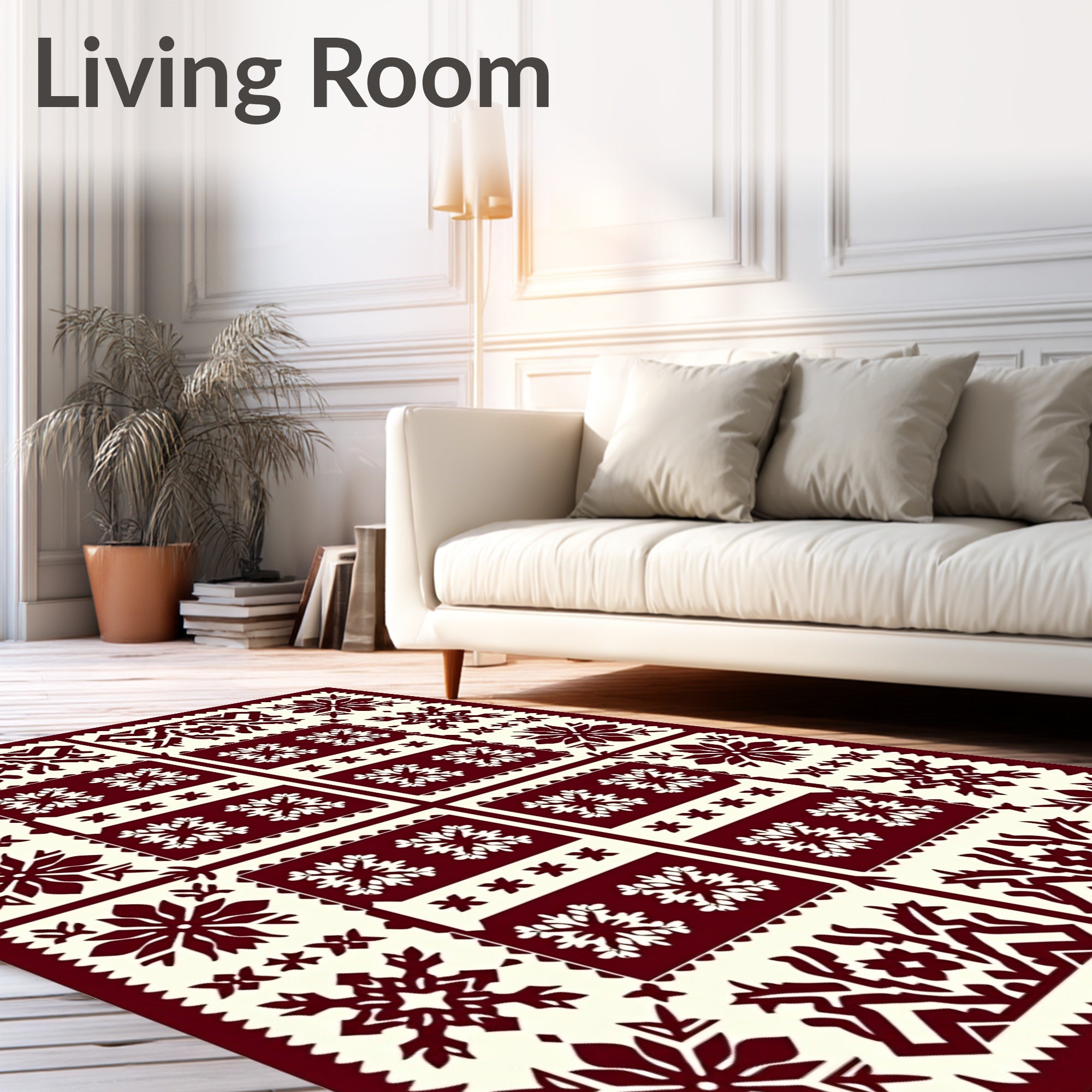 Deep Red Snowflake Folk Art Rug