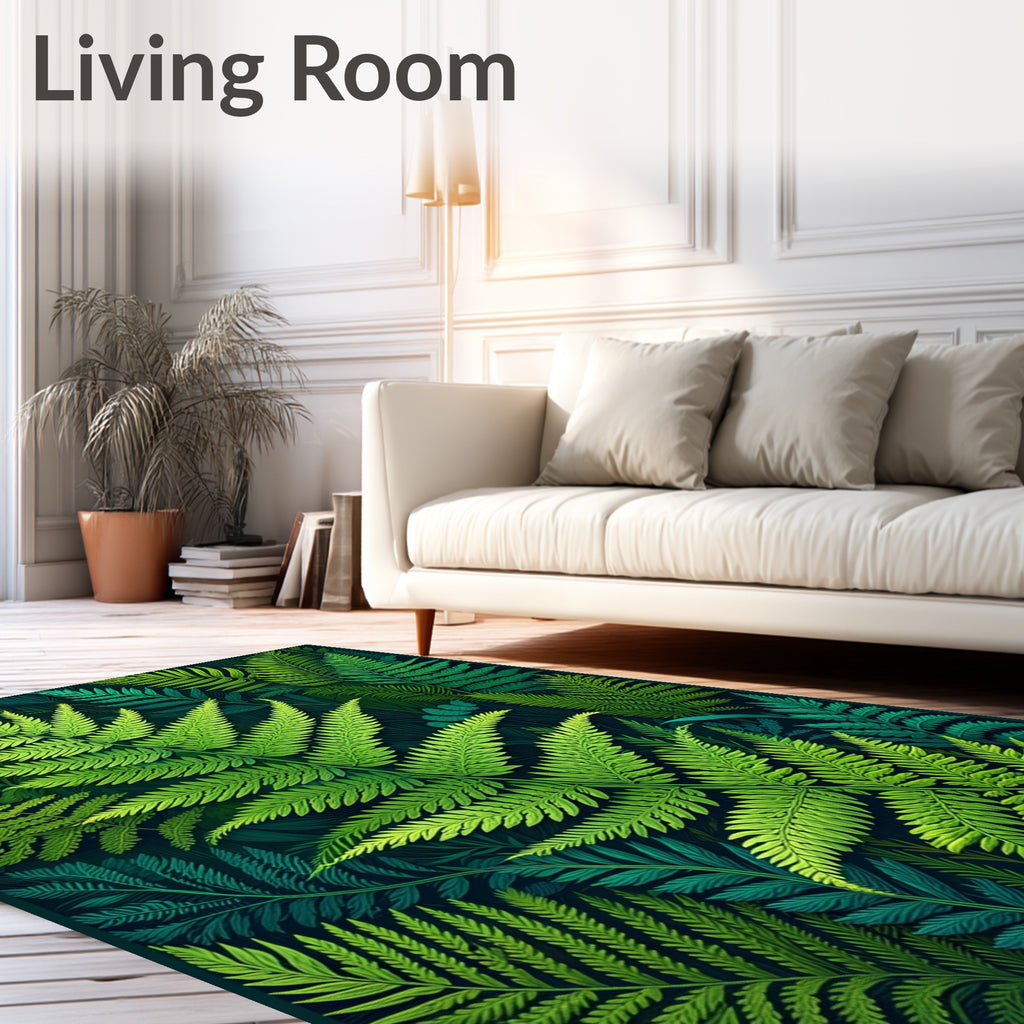 Lush Green Fern Leaf Pattern Rug