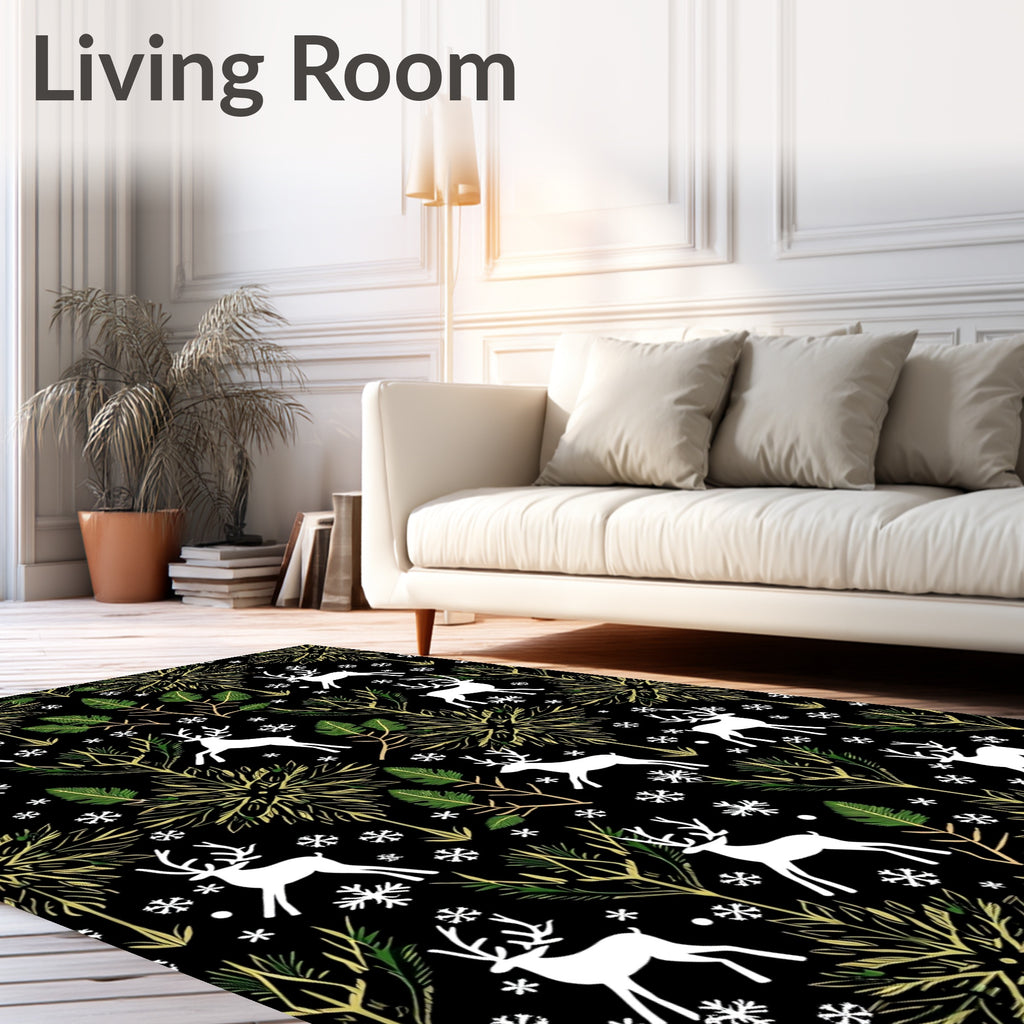 Winter Deer Meadow Snowflakes Rug