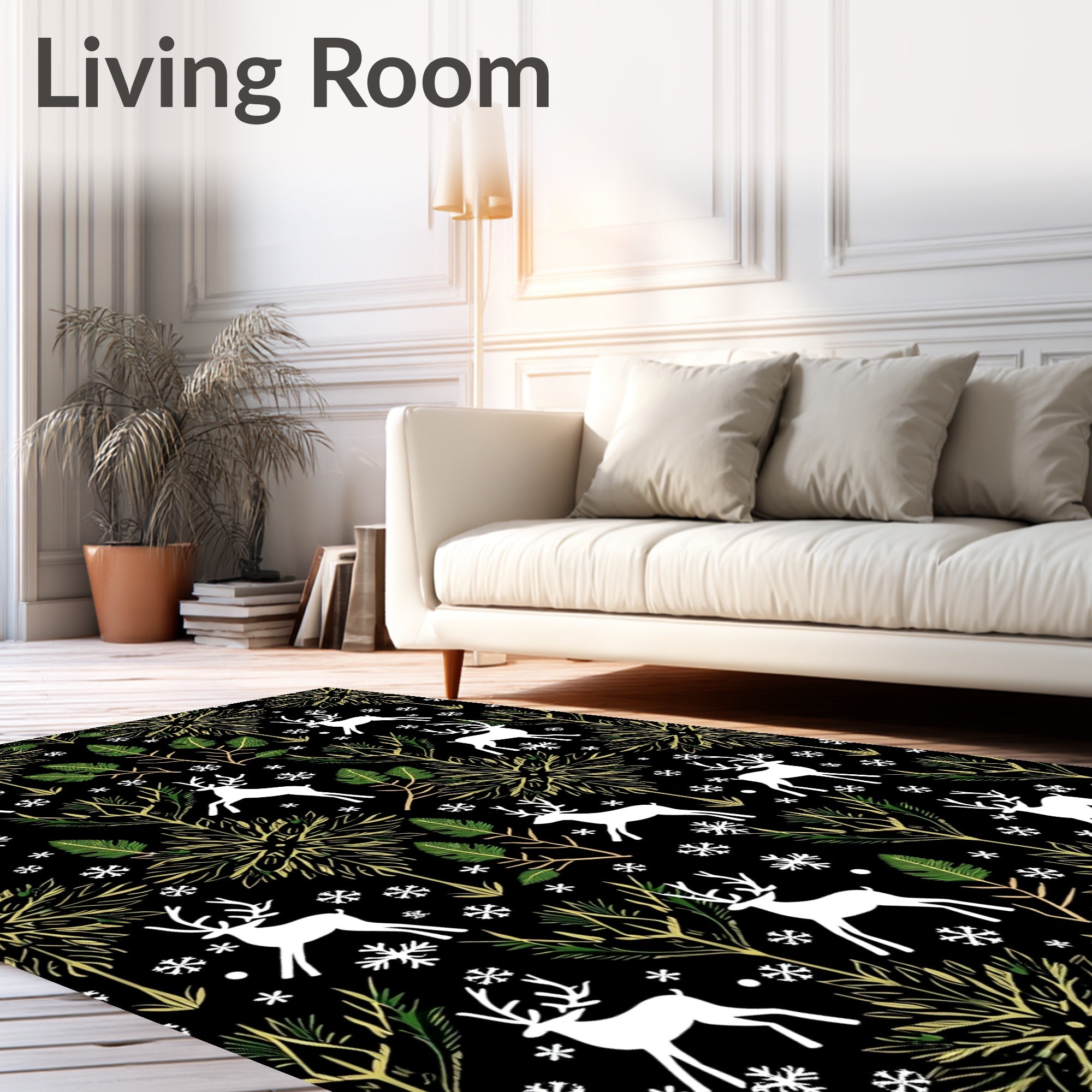 Winter Deer Meadow Snowflakes Rug