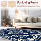 Ornate Floral Symmetry Navy Cream Rug