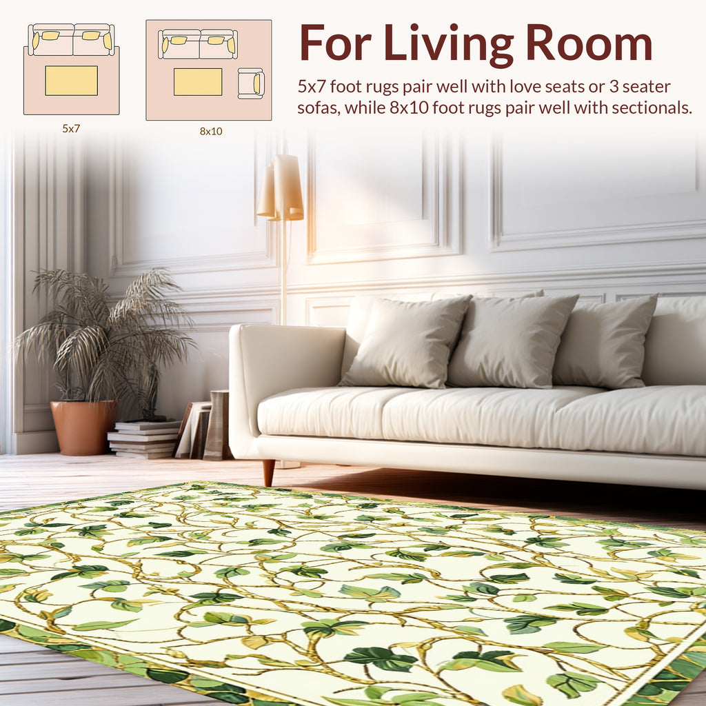 Botanical Vine With Green Leaves Rug