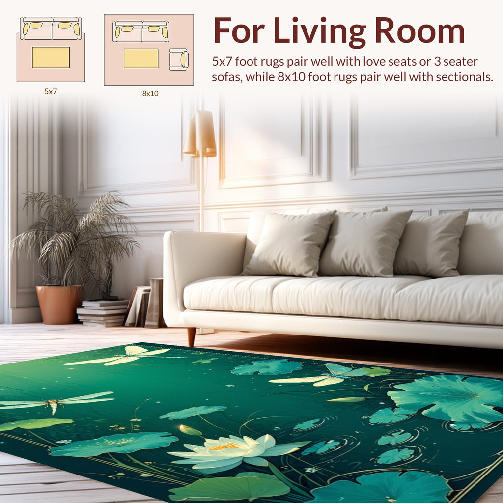 Dragonfly Lotus Pond Garden Design Rug