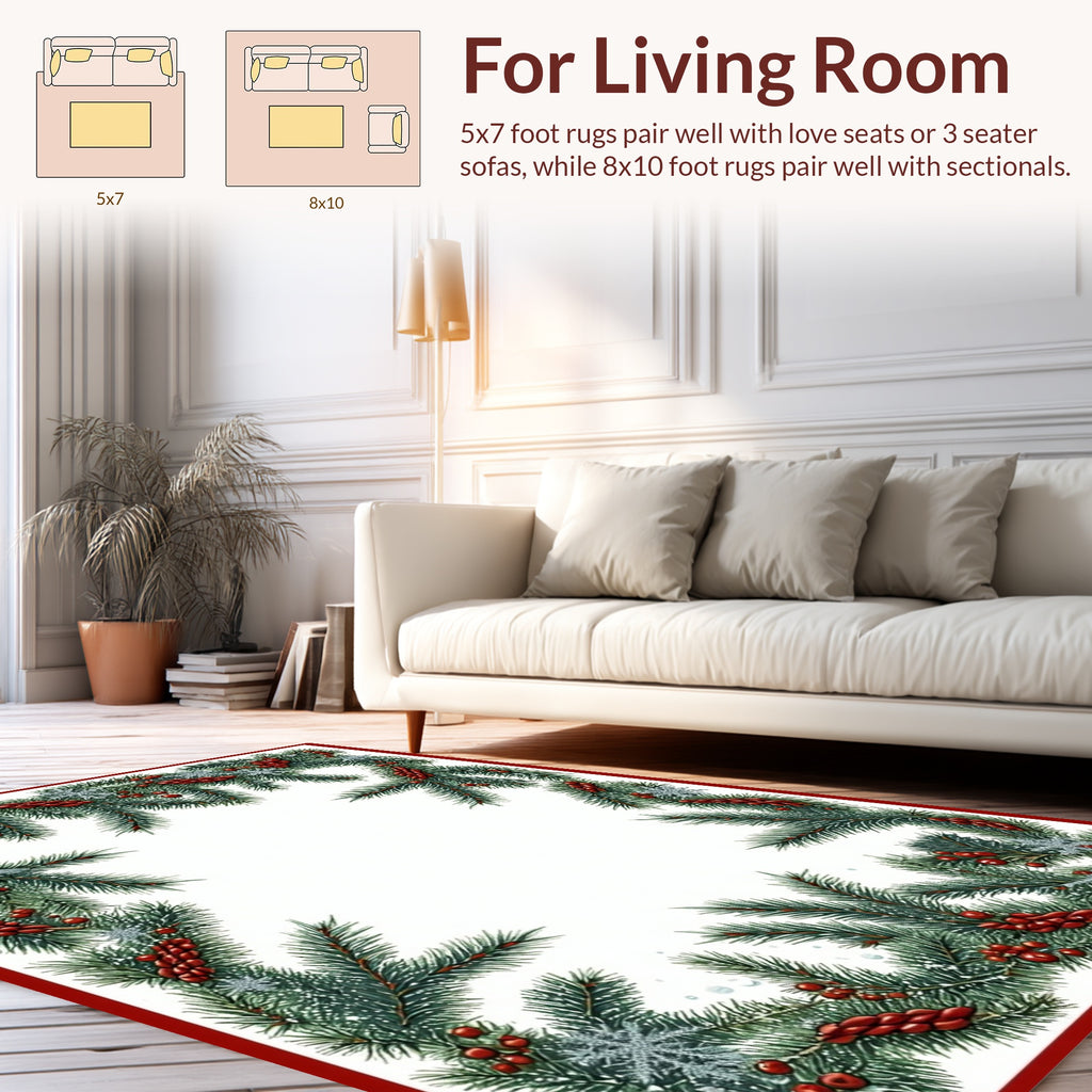 Festive Evergreen Pinecone Berry Swag Rug