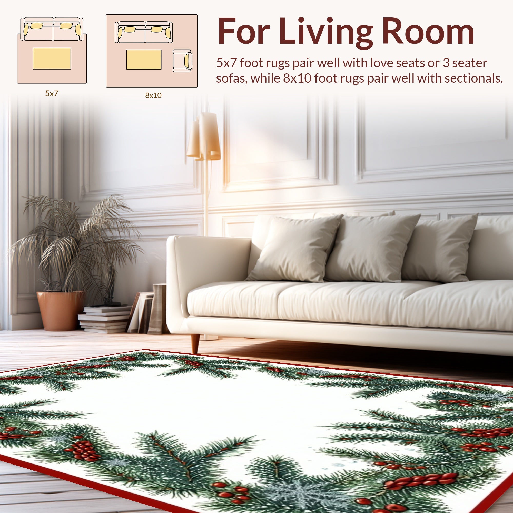 Festive Evergreen Pinecone Berry Swag Rug