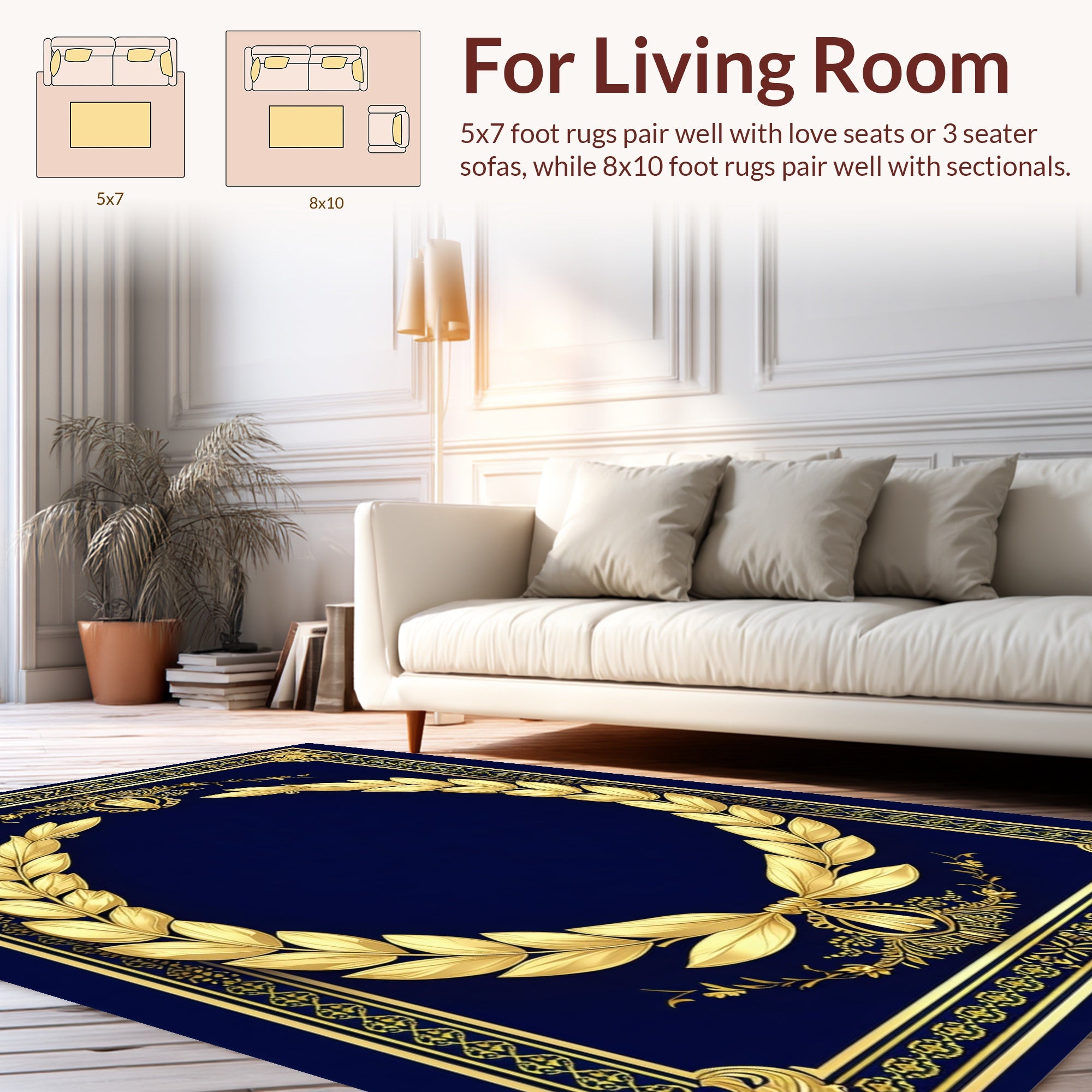 Ornate Gold Laurel Wreath Design Rug