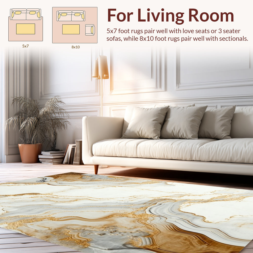 Swirling Gold Veined Marble Pattern Rug
