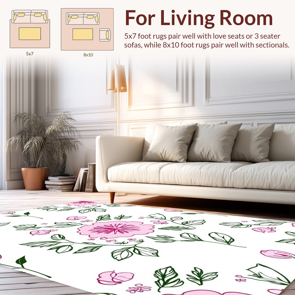 Pink Floral Sketch With Butterflies Rug