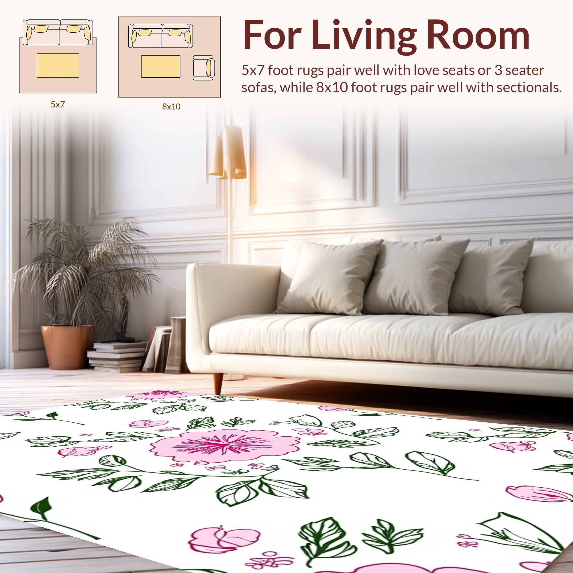 Pink Floral Sketch With Butterflies Rug