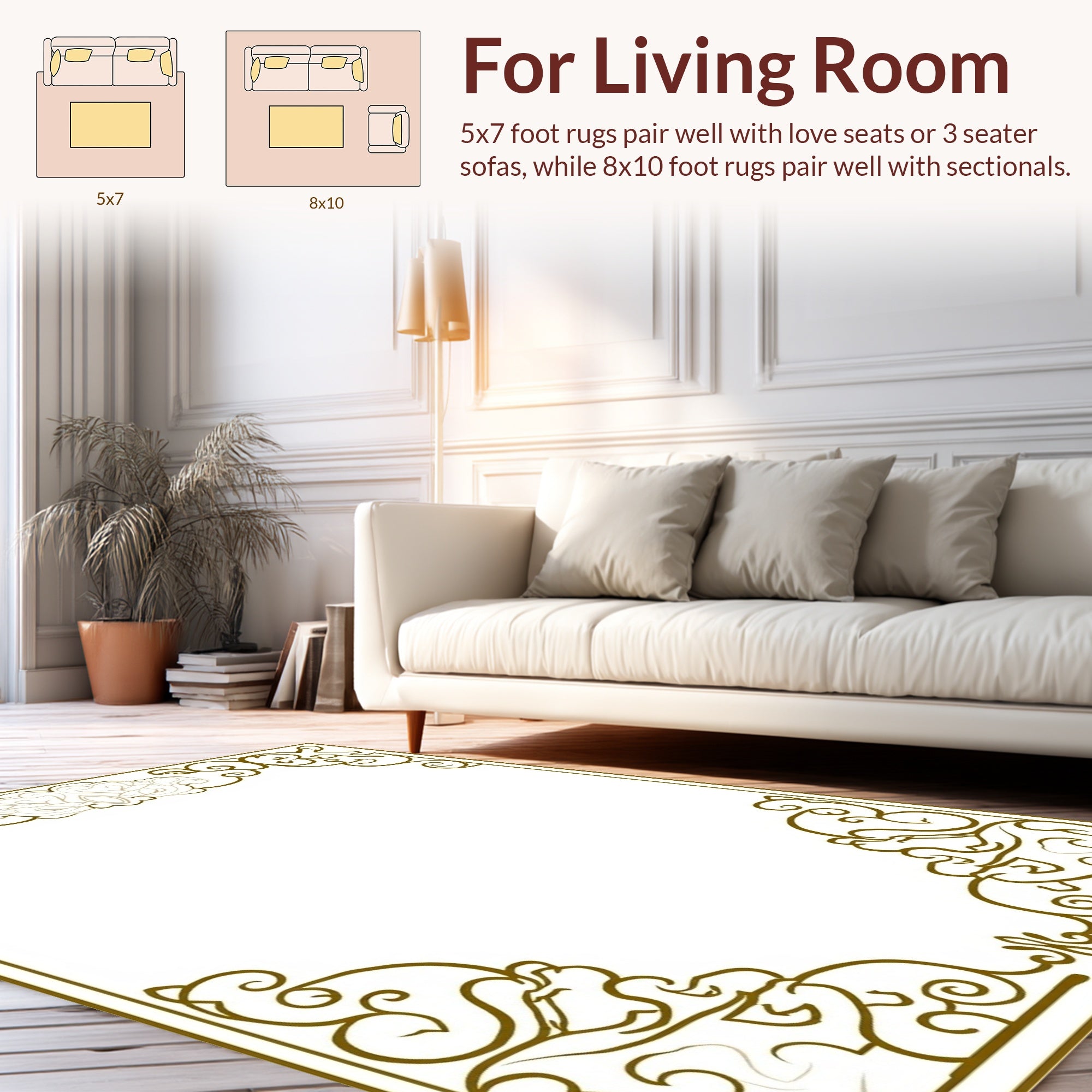 Ornate Swirl and Floral Border Design Rug
