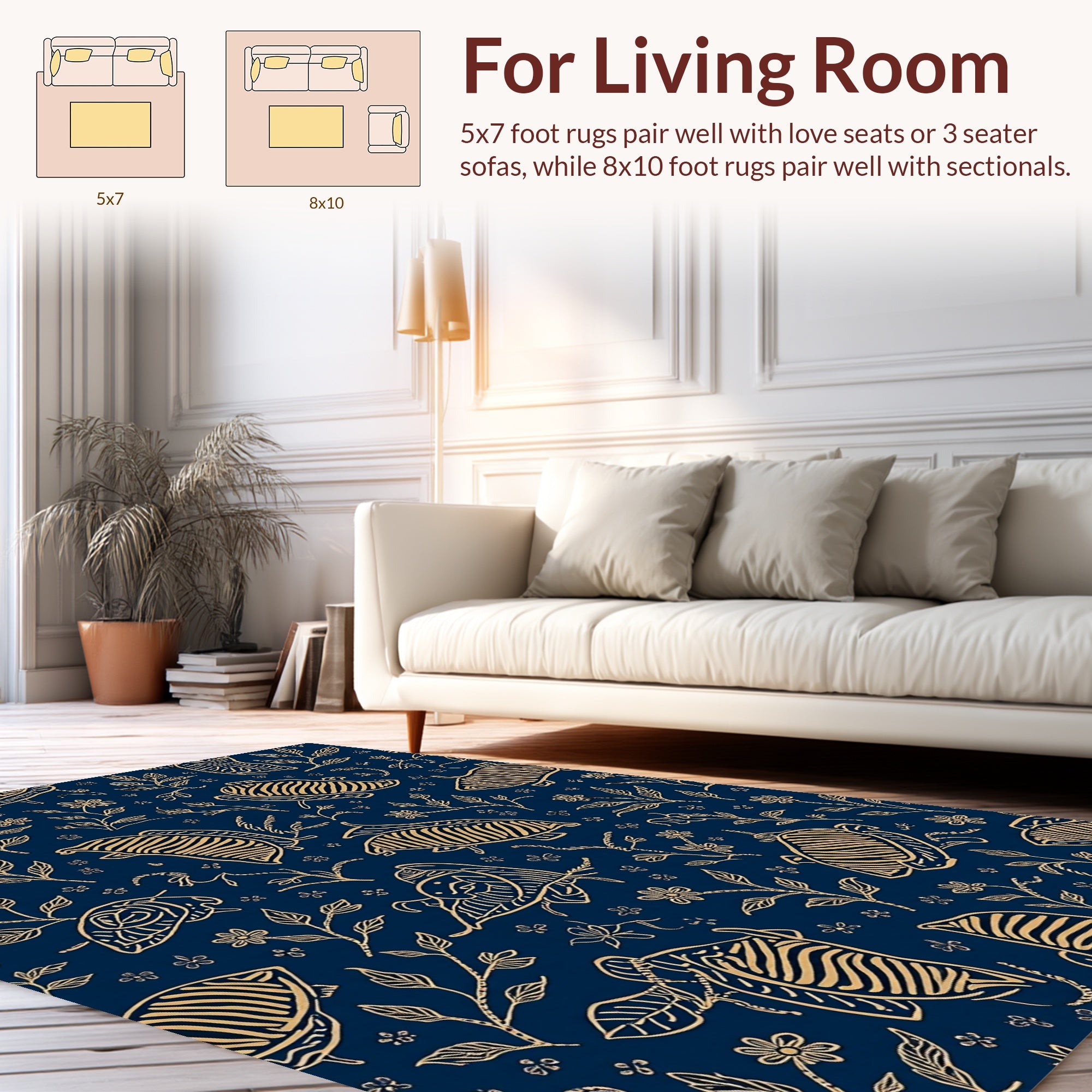 Gold Tropical Floral Pattern Rug