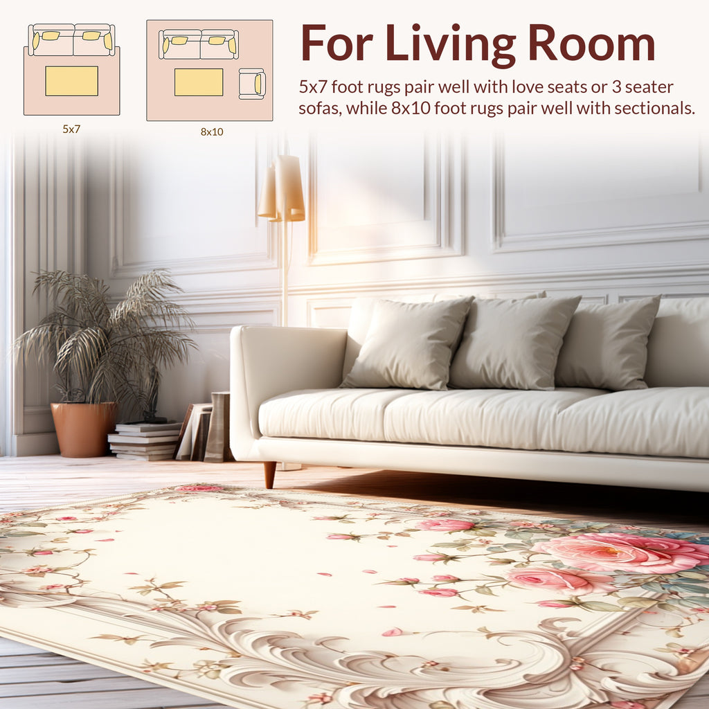 Romantic Pink Roses Swirl Pattern Rug