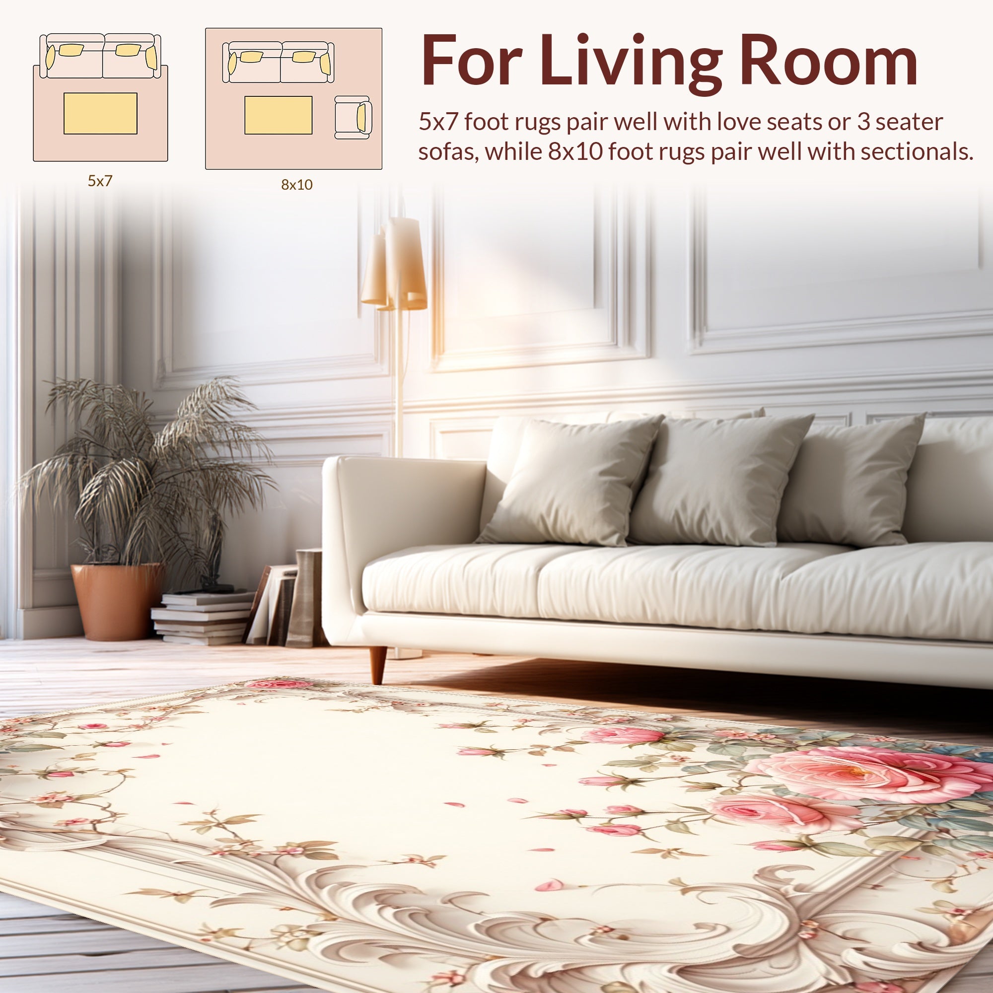Romantic Pink Roses Swirl Pattern Rug