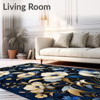 Elegant Floral Cobalt Gold Pattern Rug