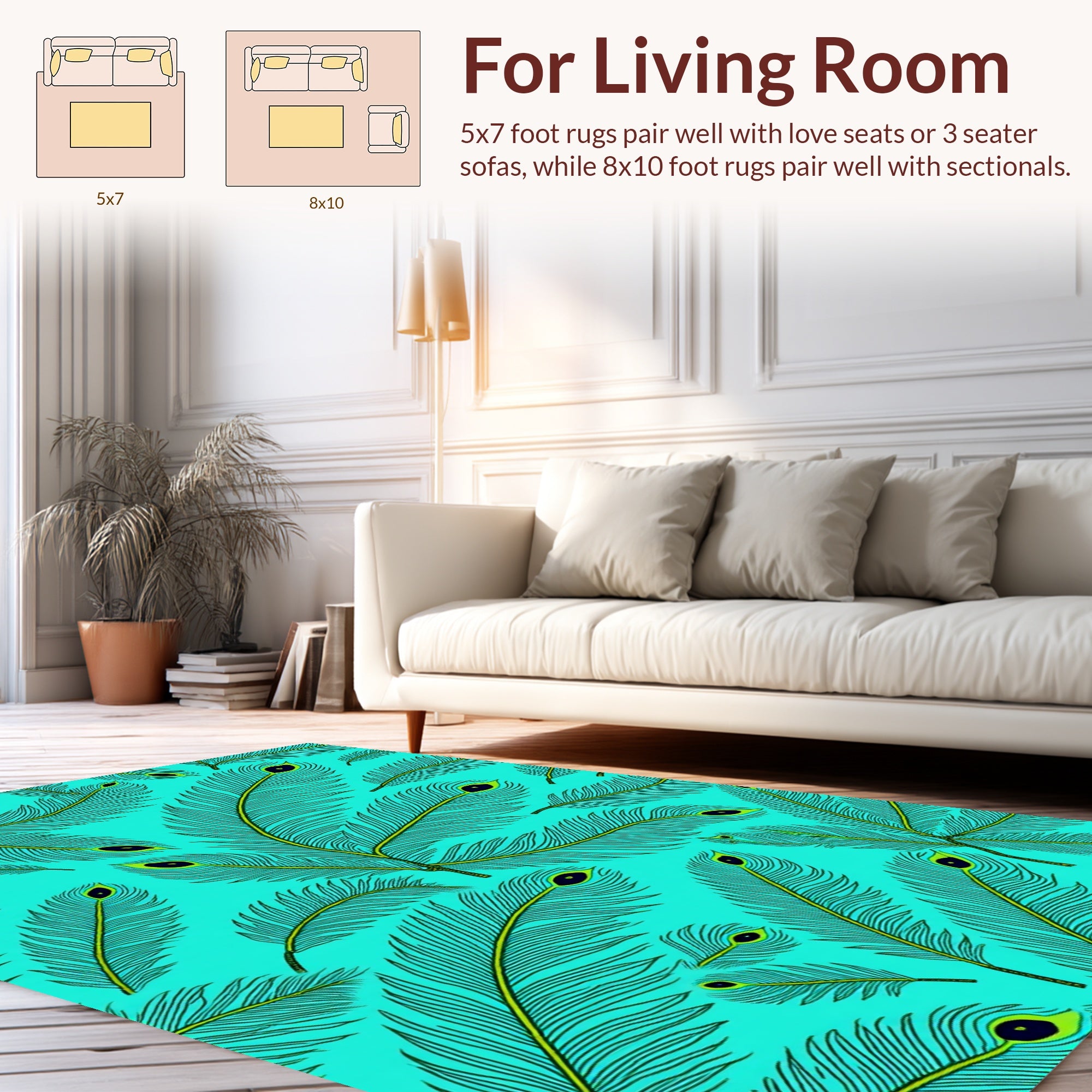Aqua Peacock Feather Pattern Rug