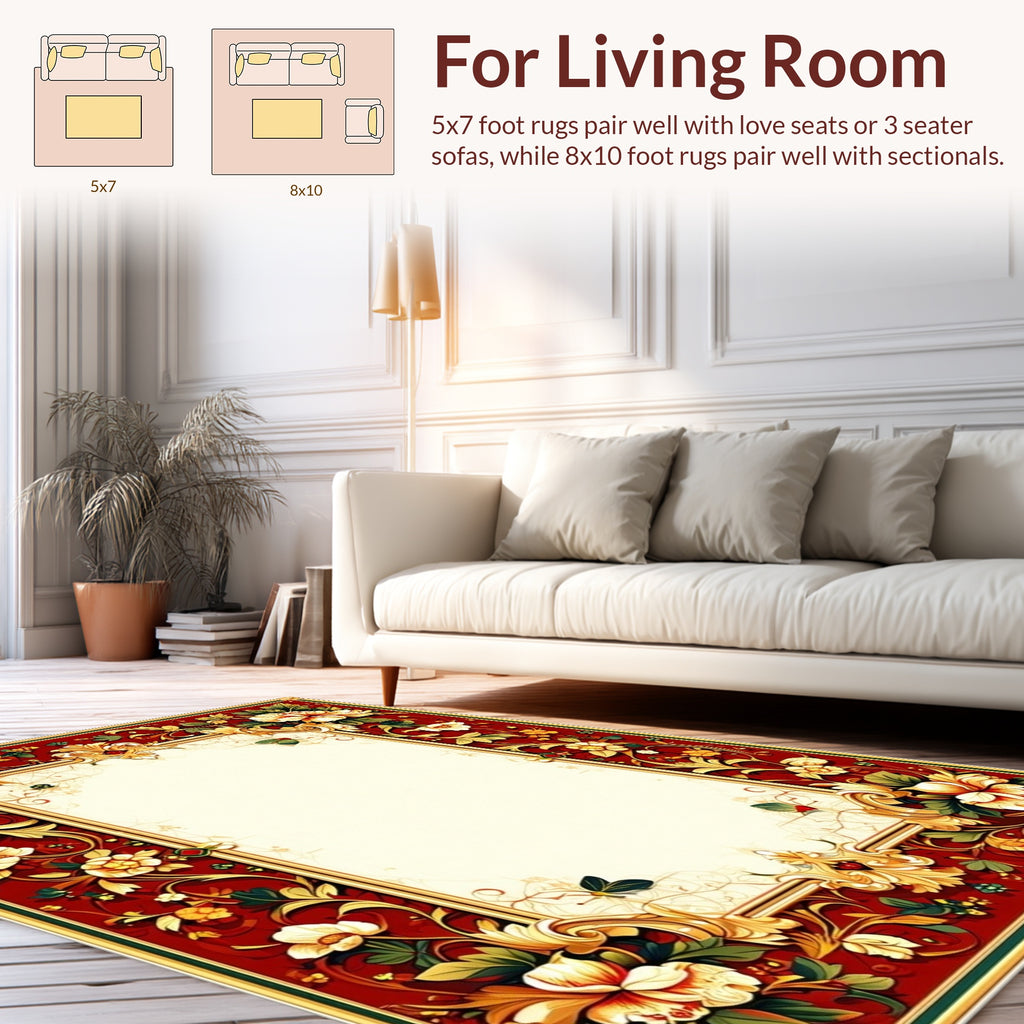 Ornate Red Gold Floral Pattern Rug